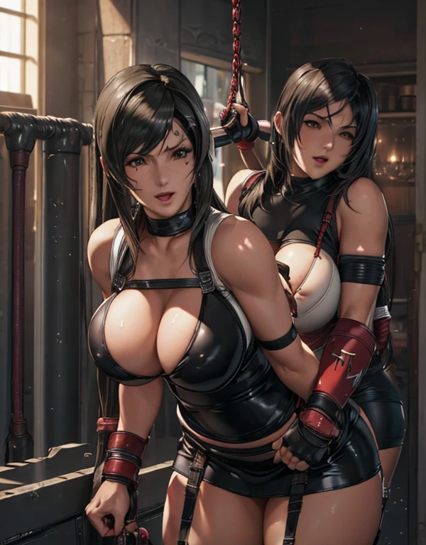 ((Browsing Caution)), (((ff7))) (((Tifa))), ((Tifa:1.5)),8k，Ultra-high resolution，Ultra-high resolution，masterpiece，Huge breasts，Anatomically correct，Perfect Face，Supermodel，Delicate skin，(((BDSM:1.5))), (((Binding))), rock, romantic, 20-year-old, Black Hair, Obedient, Tied up, Excited, Attention to detail,