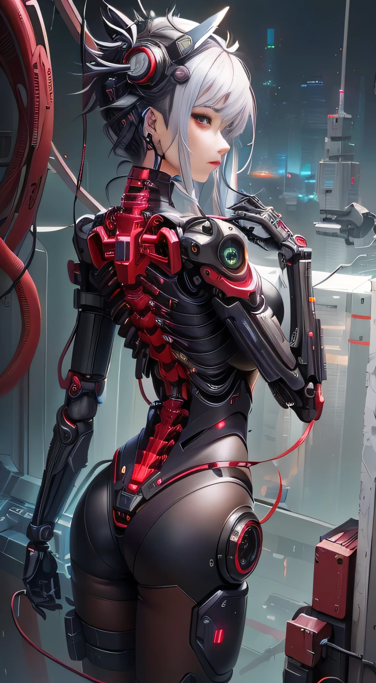 anime girl in a futuristic suit with a red and black hair, cyberpunk anime girl mech, perfect anime cyborg woman, cyborg girl, biomechanical oppai, beutiful girl cyborg, female cyberpunk anime girl, anime cyberpunk art, digital cyberpunk anime art, cyberpunk anime girl, cyberpunk anime art, cyborg - girl, cute cyborg girl, anime cyborg