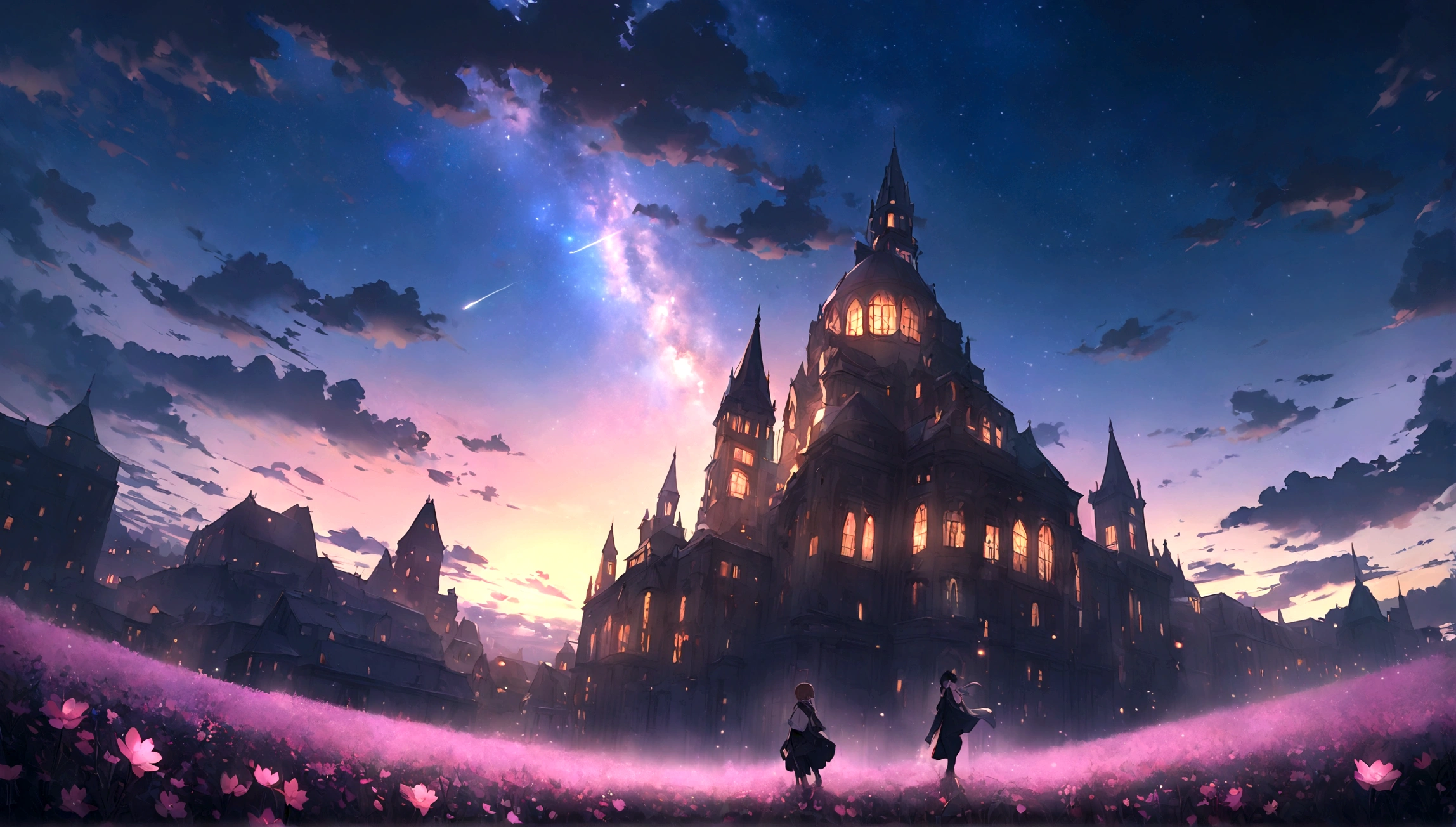 City of night、The sky is wonderful、meteor、3 year old little boy sitting on top of a building、Brown Hair、Back view、The city is bright with streetlights、Landscape Main、highest quality、Anime Scenery、Xin Haichen、building、Field、Milky Way 110207, distant 3 year old little boy staring at the performer，（Zoom out：1.1），（meteor：1.2）、（comet：1.1，yourname、Low Angle、From behind、Alola、shooting star、cherry blossoms、Standing in the Field、highest quality、masterpiece、cloud、colorful、Starry Sky、performer、