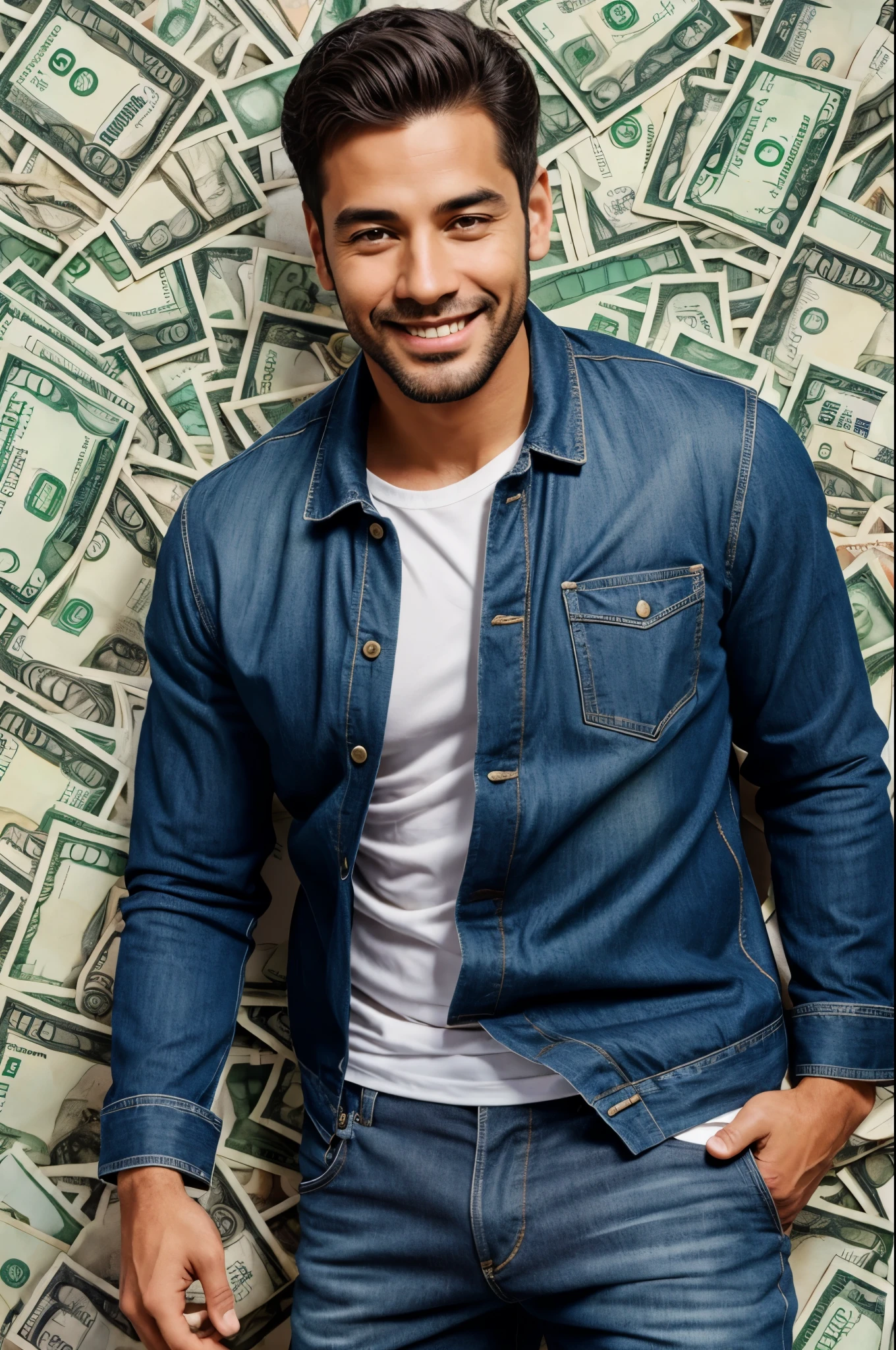 Money background and a man happy