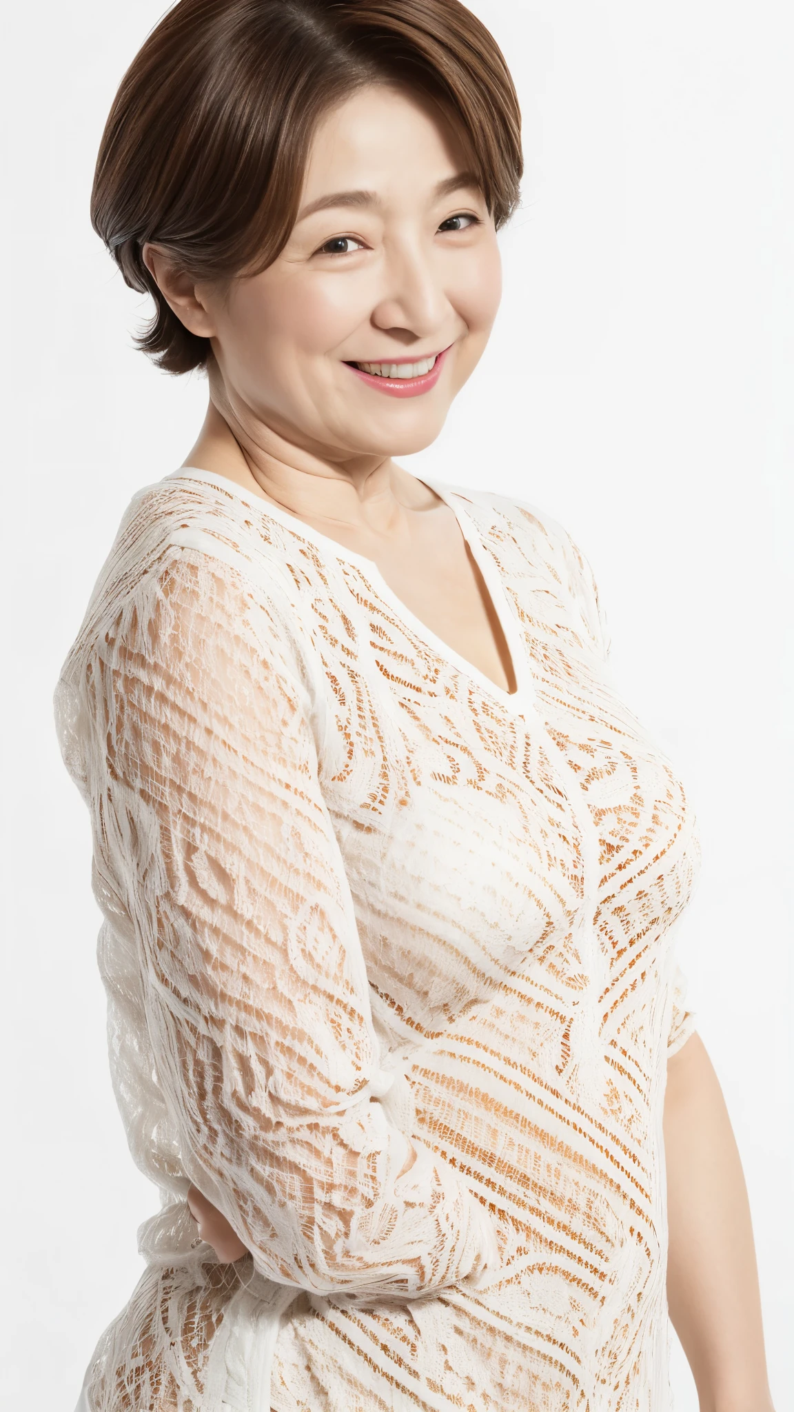 ((Grandmother)), (((Short Bob))), Late Elderly, Aged face, Perfect composition, ((Fractal Art)), (((masterpiece))), 8k, Clear images, (((alone))), (((Asian Beauty))), Pure white background, Natural Hair Color, Hands behind back, Refreshing early summer outfit, Alluring, ((Elderly)), Depict lips accurately,Red lips, Flashy makeup, (((alone))), (((Perfect Anatomy))), Depicting ears correctly, Pure white background, gravure, Upright posture, smile, ((Beautiful mature woman)), highest quality, Very detailed, Realistic, Very detailed細なスキン, (Madame), (The corners of the mouth are turned up), 120 years old, Huge breasts, Mature Politician, Glamour, sexy, Pure white skin, Natural hairstyle, Comfortable clothing,
