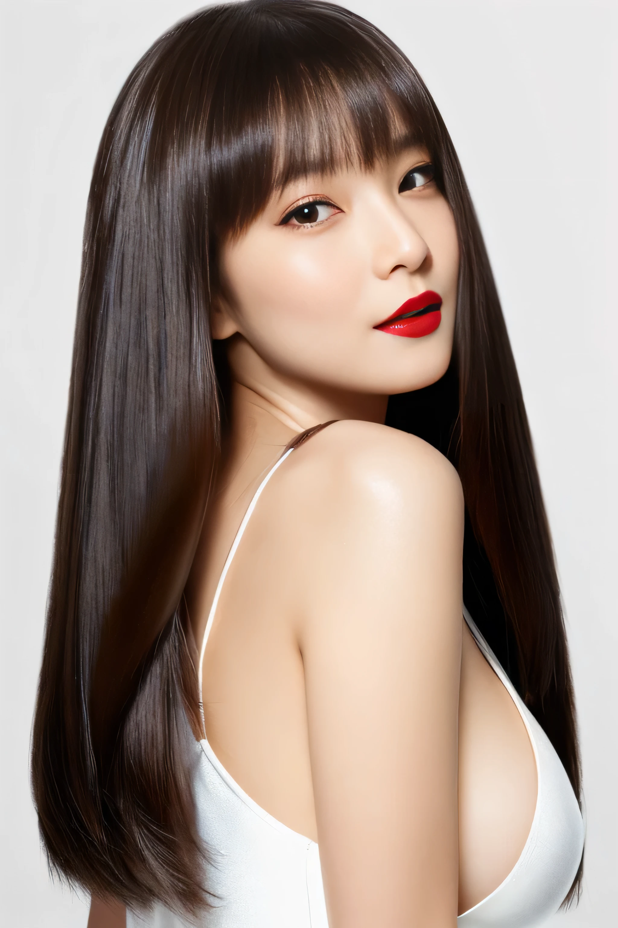 ((Her lipstick is a very bright red:1.5)) (One of the hottest 48 year old Japanese MILFs) (She is a 48-year-old mature woman with the hottest face in Japan.) 1 female (She poses in front of a white wall, showing off as much hair as possible.) (She turns to the viewer and makes an inviting face!!!!!) ((highest quality)) ((masterpiece)) (Familiar) (Get used to it) (White wall background!!!!!) (Upper Body Shot:1.1) ((Big Breasts:1.5)) ((Her hair is very straight:1.3)) (Her hair is pitch black!!!) ((Her bangs hang perfectly over her forehead)) (Very long hair down to the ankles!!!!! highest quality Highest detail (Very long hair down to the ankles!!!!! Very long hair!!!!! It lasts forever:1.3 Flowing hair Very shiny and thick hair Abnormally long hair that lasts forever!!!!! Flowing hair on both ends!!!!! Very long hair down to the ankles!!!!! Very long hair down to the ankles!!!!! Thick and shiny hair Very free hair Abnormally long hair!!!!! Beautiful silky hair Beautiful and shiny hair Beautiful and shiny hair Beautiful silky hair Very long hair down to the ankles!!!!! Very long hair!!!!! Very long hair!!!!!) Perfect Woman'face (She has a typical Japanese build and skin color..., Her skin is very high quality and ultra high definition.、very beautiful and glowing skin) (Her face is dignified and sexy)(She applied mature makeup appropriate for her age..... The lipstick is a very bright red!!!!! The eyeliner is a beautiful black) (She has a typical Japanese build and skin color Her skin is very delicate and sensitive..、and、Such beautiful and radiant skin) ((Her face shape is thinner than average:1.4)) ((Her eyes are larger than average:1.4)) ((Her eyes are larger than average:1.4)) ((Her eyebrows are very thin:1.8)) ((Rich 1.4)) (Extremely detailed 8K) (Ultra-fine skin texture 1.4) (Actual, Vibrant:1.4), Sharp focus:1.2、Beautiful woman:1.4 Dynamic Lighting (Genuine RAW photos taken by professional photographers) very beautiful and glowing skin) (Surreal photos by professional photographers :1.2) (Very long hair down to the ankles!!!!! highest quality Highest detail (Very long hair down to the ankles!!!!! Very long hair!!!!! It lasts forever:1.3 Flowing hair Very shiny and thick hair Abnormally long hair that lasts forever!!!!! Flowing hair on both ends!!!!! Very long hair down to the ankles!!!!! Very long hair down to the ankles!!!!! Thick and shiny hair Very free hair Abnormally long hair!!!!! Beautiful silky hair Beautiful and shiny hair Beautiful and shiny hair Beautiful silky hair Very long hair down to the ankles!!!!! Very long hair!!!!! Very long hair!!!!!) Mature Makeup Mature Makeup Mature Makeup (One of the hottest 48 year old Japanese MILFs) (She is a 48-year-old mature woman with the hottest face in Japan.) (One of the hottest 48 year old Japanese MILFs) (She is a 48-year-old mature woman with the hottest face in Japan.)