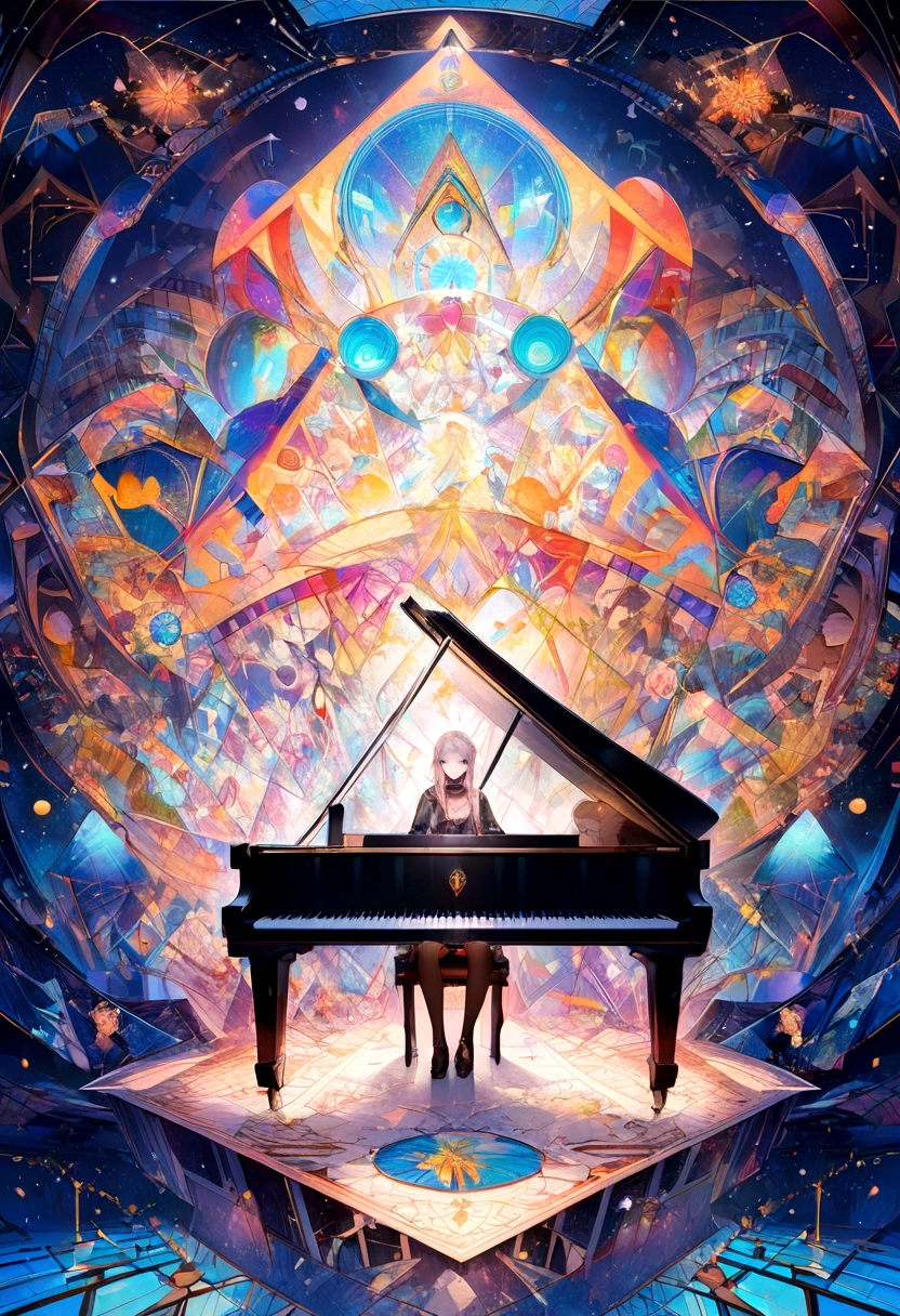In this fascinating depiction、Follow the laws of the universe, The best golden ratio image,Inside the pyramid、Aphrodite playing the piano、 The essence of artificial intelligence is vividly expressed.、Complex symbols and glowing circuits intertwine in harmony.、that displays a striking convergence with a rich and fascinating array of vibrant and captivating colors.。The wonders of AI digital geometry、thats vibrant palette is perfectly balanced against a captivating backdrop.、that'visually stunning、A thought-provoking masterpiece.。From the sharp edges of the circuits to the dynamic interplay of light and shadow、This piece is crafted with meticulous attention to detail.、Elevated to the pinnacle of digital illustration、Leave a lasting impression on the viewer