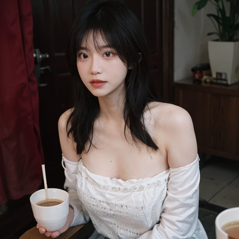 Two people have sex: 1 male and 1 female. The man is a 70-year-old Chinese man, chiều cao 180cm ((naked, fat, hấp dẫn, White hair, White beard, wrinkles (super detailed), Chinese people, burly, Large penis 20cm long, fatty) (Extremely detailed)); The woman is a 16-year-old female Korean student, chiều cao 165cm ((Pretty, Brown hair, White skin, big eye, pink lips, innocent, gentle, naked, ngực F cup, large nipples, large pink areola, mông đầy đặn) (super detailed), groaning expression, glad, painful (super detailed)); sitting posture, 100% body, The man lies below the girl, Men touch sensitive parts, dương vật đút vào âm đạo; Girl sits on man's penis; There was sweat on the girl's body, semen; on the table, next to the window