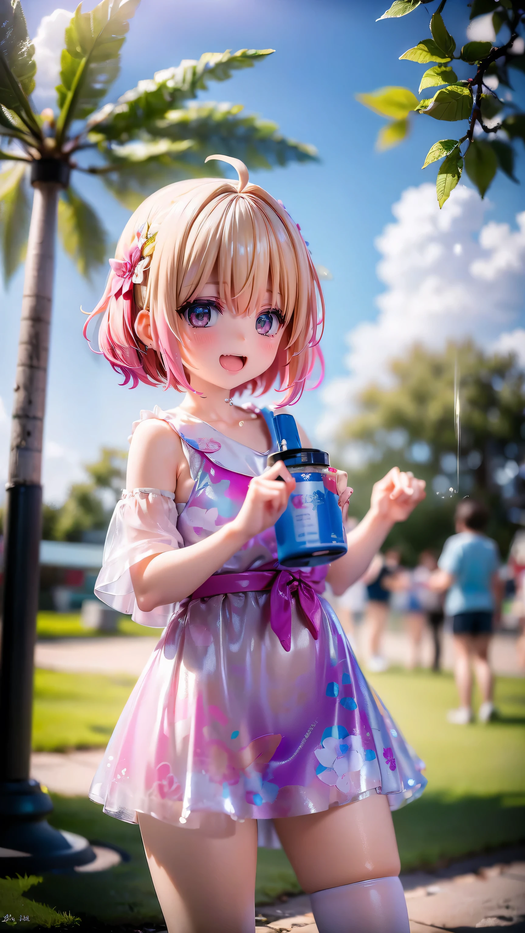 A is playing in a sunny park。She has a bright smile、Running around happily。She was wearing a pink dress and sneakers.、Without worrying about hair blowing in the wind、I'm full of energy。Playing tag with friends、Riding on the swings、It looks like they are really enjoying themselves.。Her laughter echoed throughout the park、People around me々I can't help but smile.。
How about this prompt??Please let me know if any further adjustments are needed。