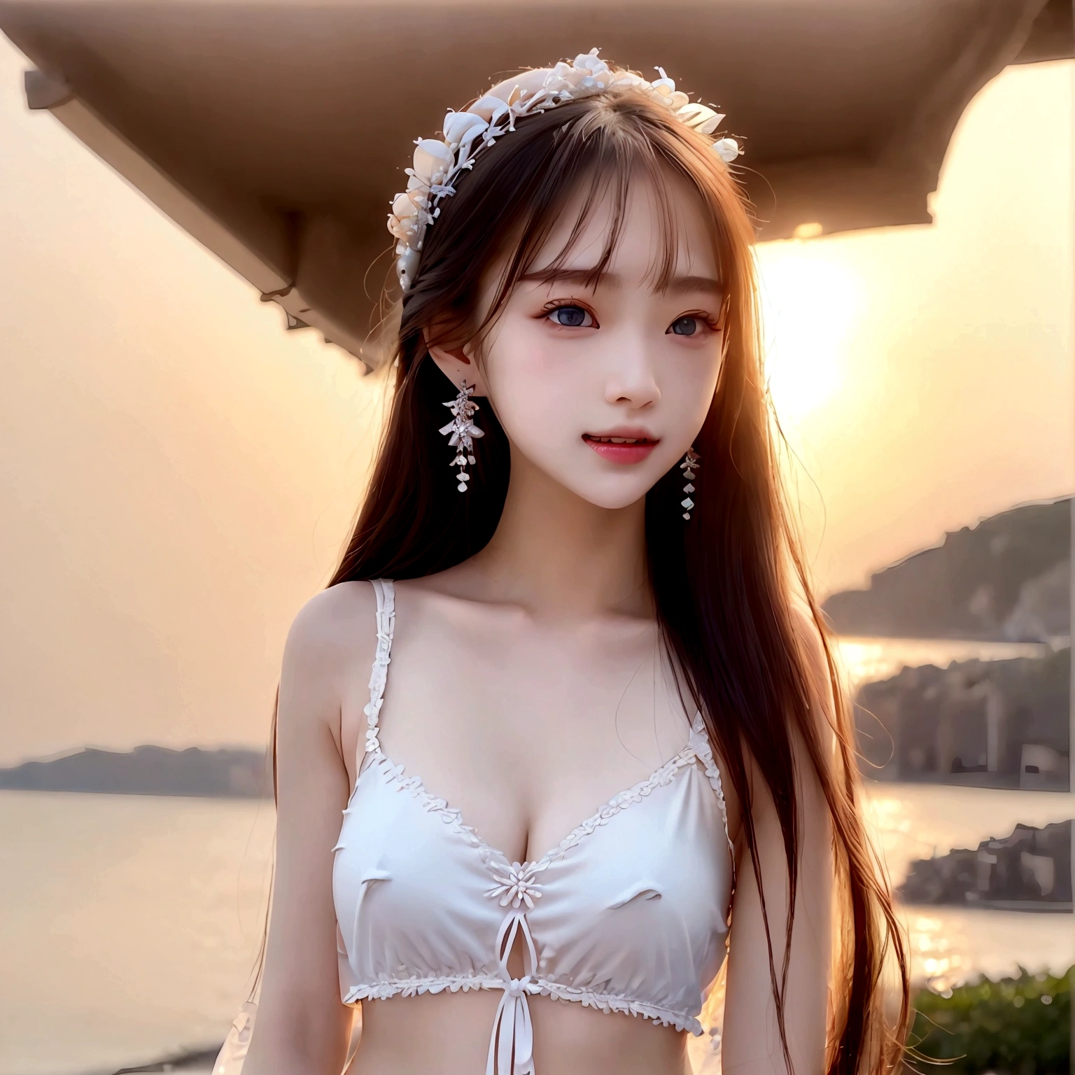 2位Very漂亮的瑞典18 歲漂亮的女孩、 white blond hair、 (( Sexy and gorgeous transparent underwear and panties))、(Colorful transparent underwear and panties) 、Very、 shiny skin、 white skinned、 a smile、 beautiful bangs、 long and straight、 2位絲般美麗的white blond hair女郎、 shiny hair、 Extra long, super straight and flowing hair、 Eyeliner、 a small face、 Extra large firm breasts、 crystal clear ocean blue eyes、 shining with beautiful light、 Earrings, pendants, headwear and bracelets hanging from the ears、beautiful and smart girl、 Playing in the water at the outdoor beach and taking a full body photo of two people、 Looking to the future