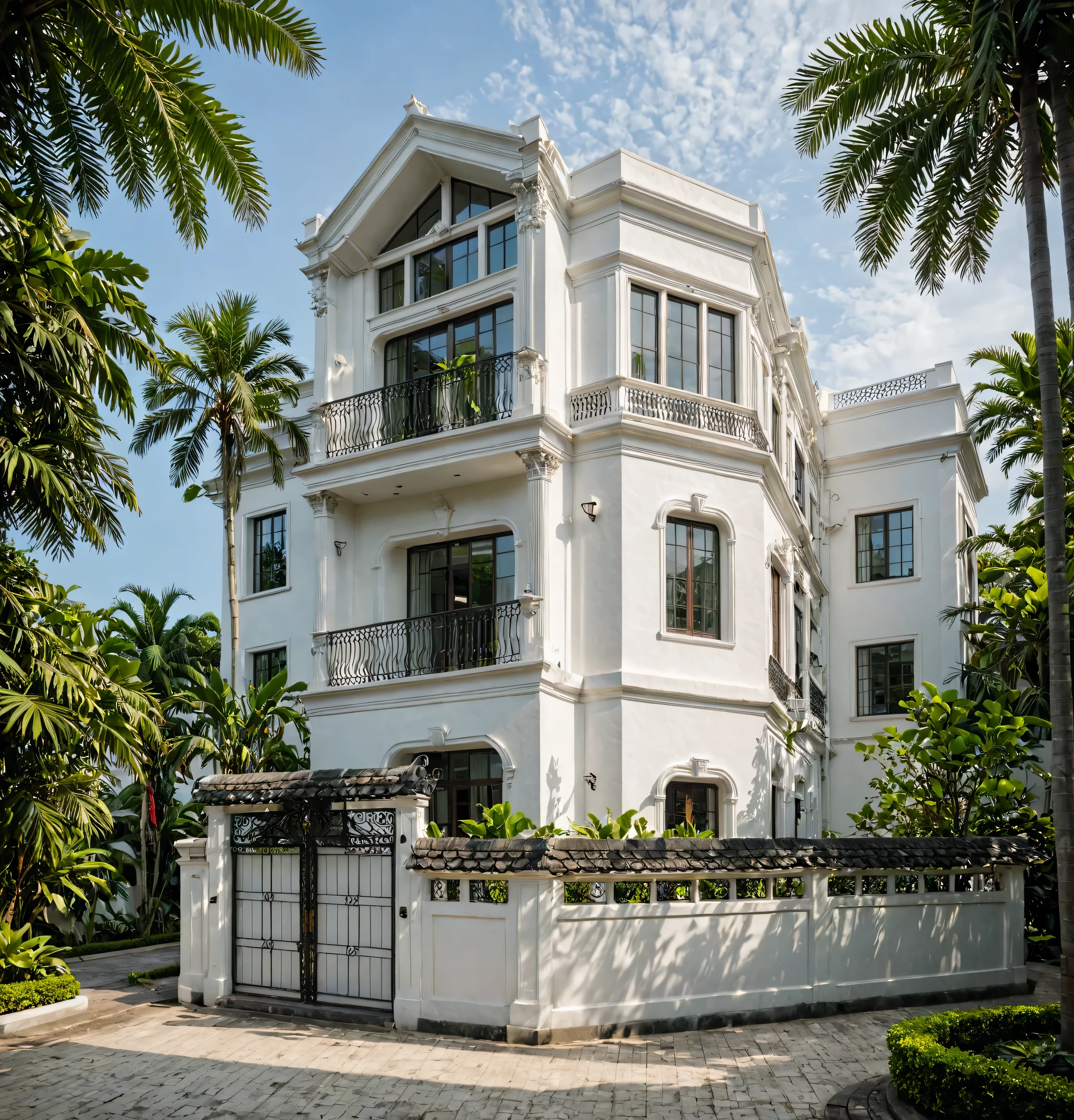 RAW photo,Masterpiece, high quality, best quality, authentic, super detail,
archneoclassicalhouse, exterior, neoclassic house with white wall and windows, daylight, tropical trees, tropical garden, the street on Viet Nam, archdaily architecture,
(high detailed :1.2), 8k uhd, dslr, soft lighting, high quality, film grain, Fujifilm XT3