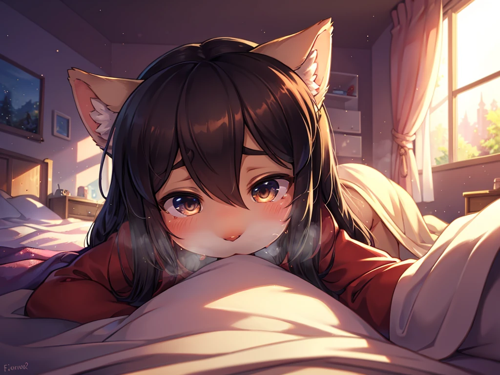 pov , Hallucination, daydream , bokeh , couple , messy room , erotica , petting inside the blanket , steamy breath , moist eyes , (Blanket bump) , hide mouth , all fours