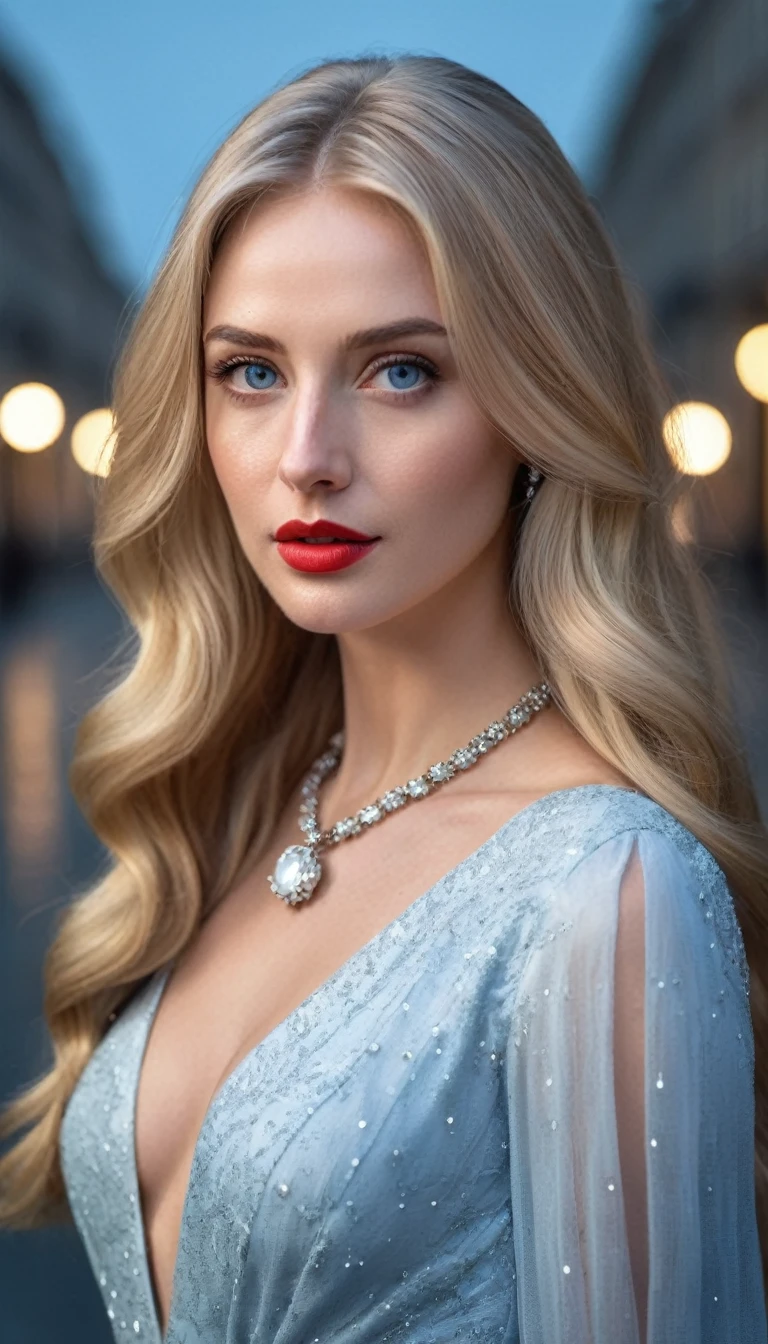 beautiful slender girl, long hair, blond hair, shatush, Nice dress, Dress without pleats. elegant dress, realistic photo, Photo Enhancement, Hands drawn, detailed hands, 4K quality (detailed), perfect face, realistic photo of beautiful woman, grey eyes, piercing eyes, long hair, blond hair, shatush, wearing detailed necklace, Polish, influencer, light freckles, big lips, no makeup, wearing detailed bracelet, wearing detailed watch, wearing detailed diamond ring, Instagram, 64k, sharp photo, perfect body, model looking, realistic photo of a woman, romantic atmosphere, The full-body shot of this attractive woman should feature a striking pose, random hairstyle, shatush, perfect detailed hands, perfect detailed fingers, ((best quality)), ((masterpiece)), (solo, full body photo:1.3), (action packed:1.3) (looking away:1.3), (haze, fog, mist:1.3), chiaroscuro, AnalogRedmAF (8k, RAW photo, best quality, masterpiece:1.2), (realistic, raw photo:1.37), best quality, ultra high res, 1woman,night,wet,rain,red (photorealistic face:1.2), (8k), (4k), (Masterpiece),(realistic skin texture), (illustration, cinematic lighting,wallpaper),(beautiful eyes:1.2),((((perfect face)))),(cute),(standing),(blonde hair),(long hair),grey eyes,red lips, (outdoors), perfect eyes Professional, modern, product-focused, commercial, eye-catching, highly detailed 
