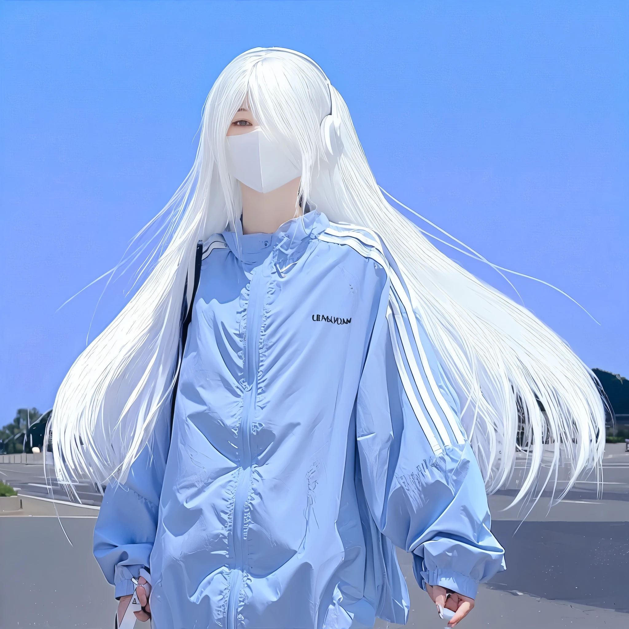 White long straight hair,Natural and beautiful,The background is simple and clean