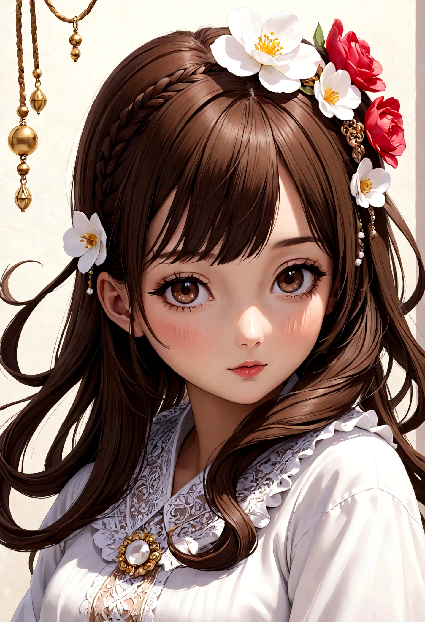 masterpiece,
1 kawaii girl,
Brown hair accessories,