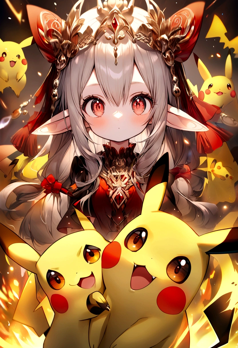 Pikachu is playful and cute,Lively and agile,Soft hair,Red face,Big shining eyes,Cute little pointed ears。(Pikachu:1.5)