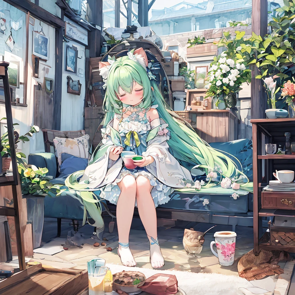 Super detailed、highest quality、最高masterpiece、The best composition、Dynamic composition、super huge coffee cup、Little fairy、sitting on the edge of a coffee cup、highest quality、masterpiece、Official Art、16ｋ、so beautiful、Very detailed、Ultra-fine、Confused、A warm, pastel-colored world、Cute and fluffy、Close your eyes and take a nap.、