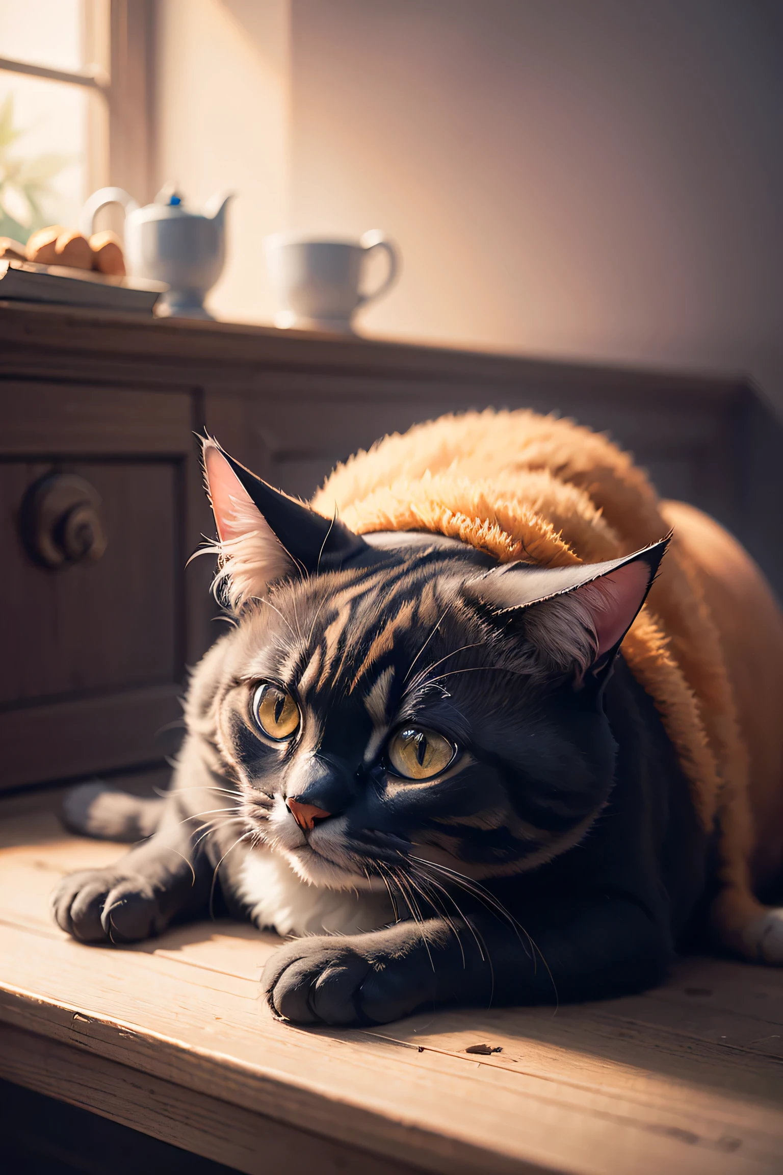 Cat, orange, Fat, (Sleeping Cat), no_human, Depth of written boundary, Disney Style, dark_Grams, Wearing DRK_Grams, Deep Shadow, (dark: 1.4), (8k, RAW Photos, highest quality, masterpiece: 1.2),