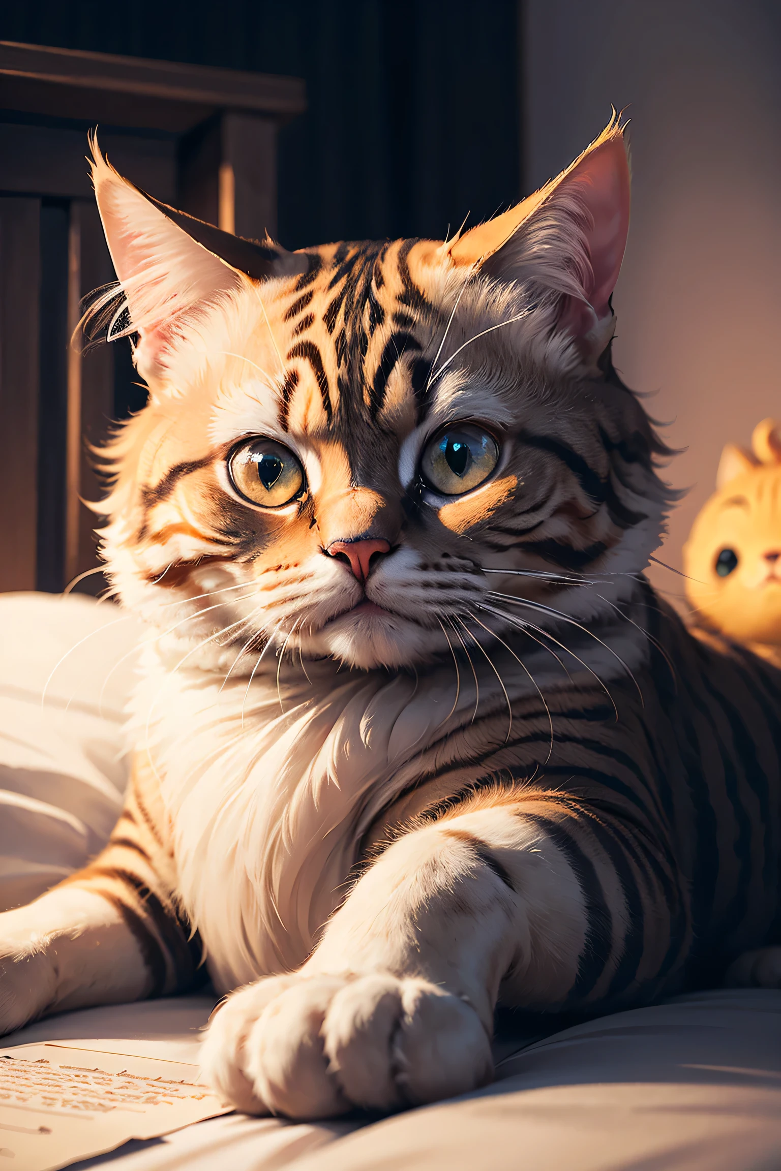 Cat, orange, Fat, (Sleeping Cat), no_human, Depth of written boundary, Disney Style, dark_Grams, Wearing DRK_Grams, Deep Shadow, (dark: 1.4), (8k, RAW Photos, highest quality, masterpiece: 1.2),