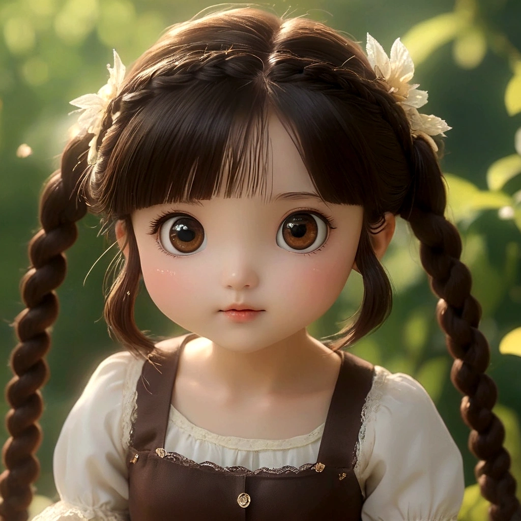 ((best quality, 8K, masterpiece :1.3))***********、 Cute anime style, ,Brown double braids、，solitary,Exquisite eyes, ((Dark brown hair, Large Breasts :1.2)), Beautiful lace lingerie（8K）（HD）（（best quality））， （（Intricate details））， （8K）