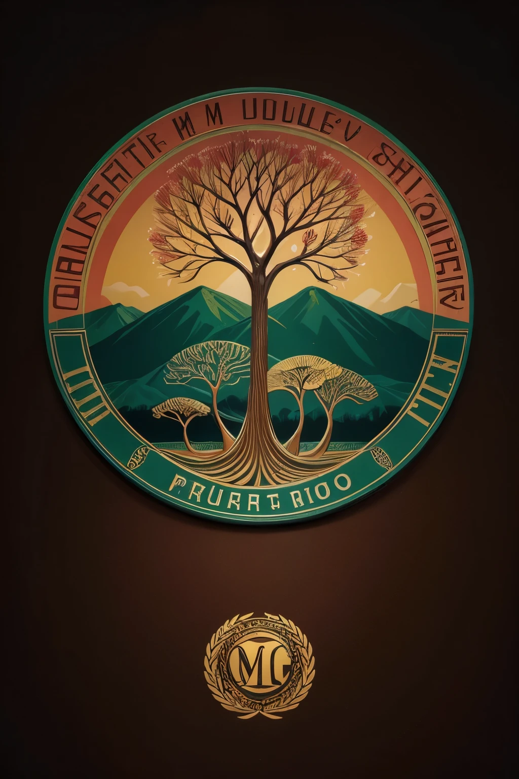 a close-up of a logo with a tree and birds, Royo, Mercado Nar, logo art, logo, logo, por Noe Canjura, logo”, logotipo em estilo abstrato, professional logo, por Ramon Silva, logotipo ilustrado, Ayahuasca, logotipo redondo, naga-tirr, circular logo, logotipo arredondado, por Emma Rios
