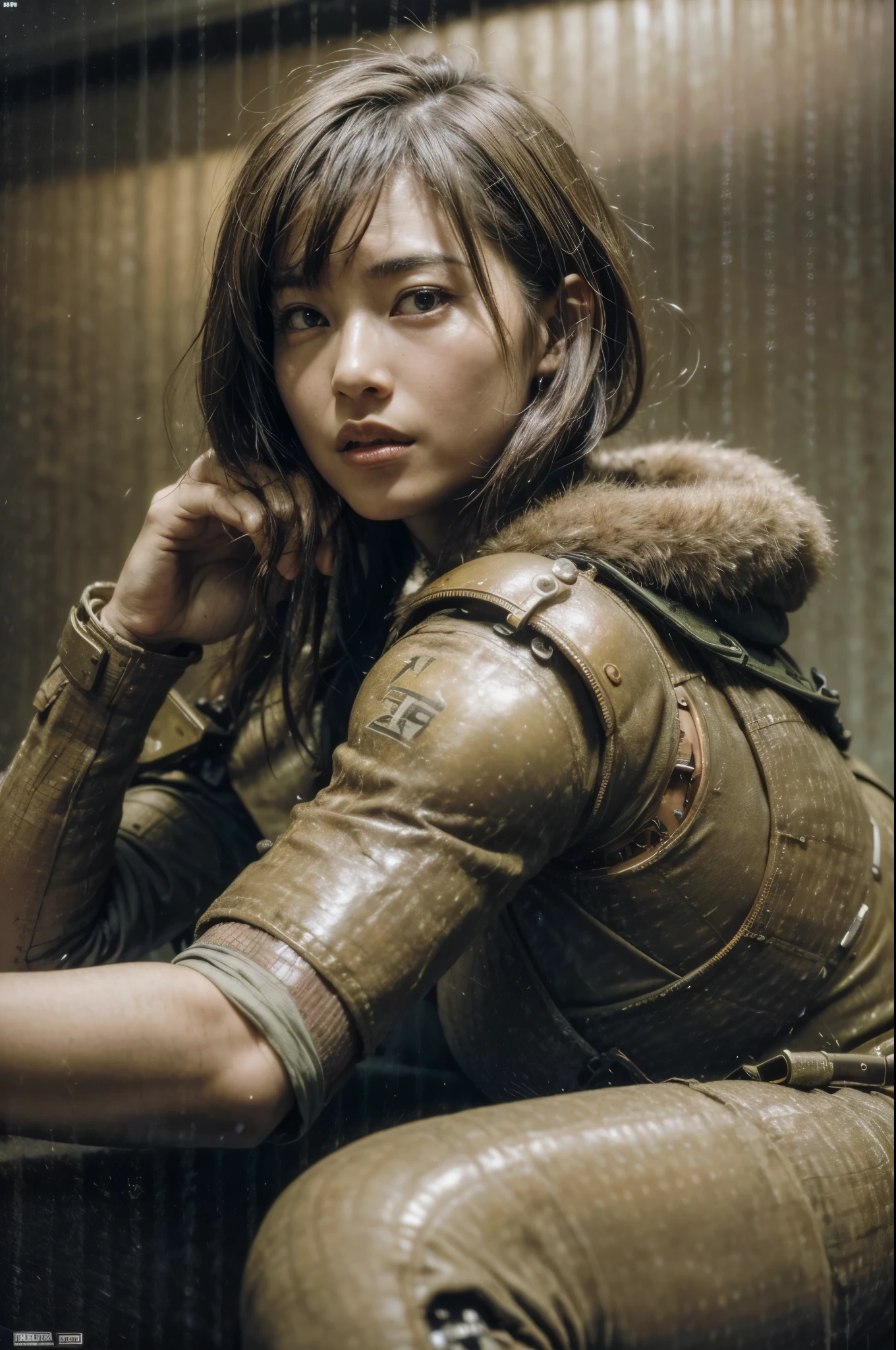 8k,Realistic Photo, Realistic Skin Texture, Superrealism, (WWII-like mechanical suit:1.2), collapsed city, heavy weapons,vivid textures,animal legs, gradation hair, japanese female soldier,(ultra beautiful face), ((super realistic all textures)), ((super intricate all details)), full body shot, ultra sharp photo result, Olive Drab color, scratch, Rust, weathering, steampunk, taken with Fuji film X-T30+Nokton. HDR10,Minimum of 4 pieces created
