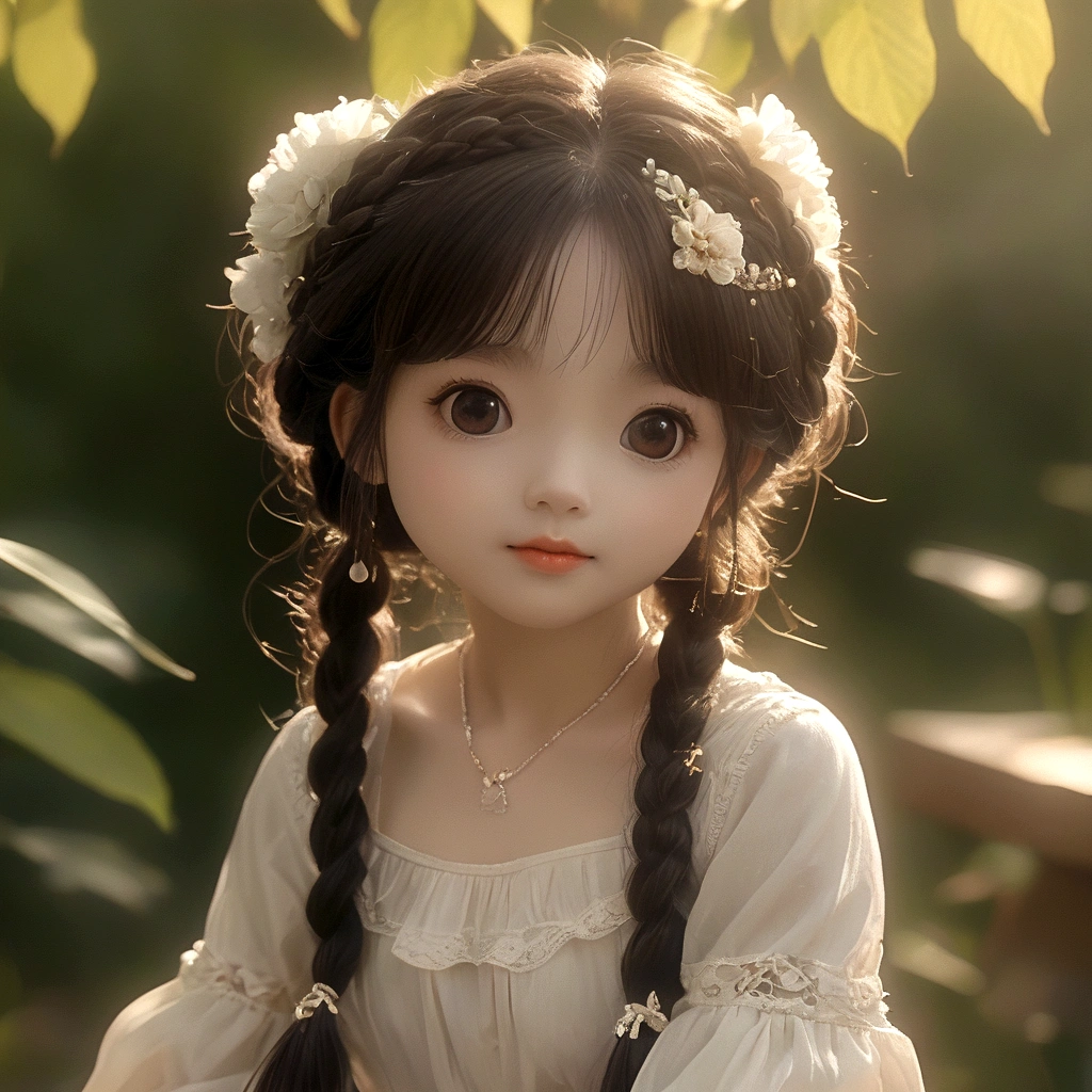 ((best quality, 8K, masterpiece :1.3))***********、 Cute anime style, ,Brown double braids、，solitary,Exquisite eyes, ((Dark brown hair, Large Breasts :1.2)), Beautiful lace lingerie（8K）（HD）（（best quality））， （（Intricate details））， （8K）