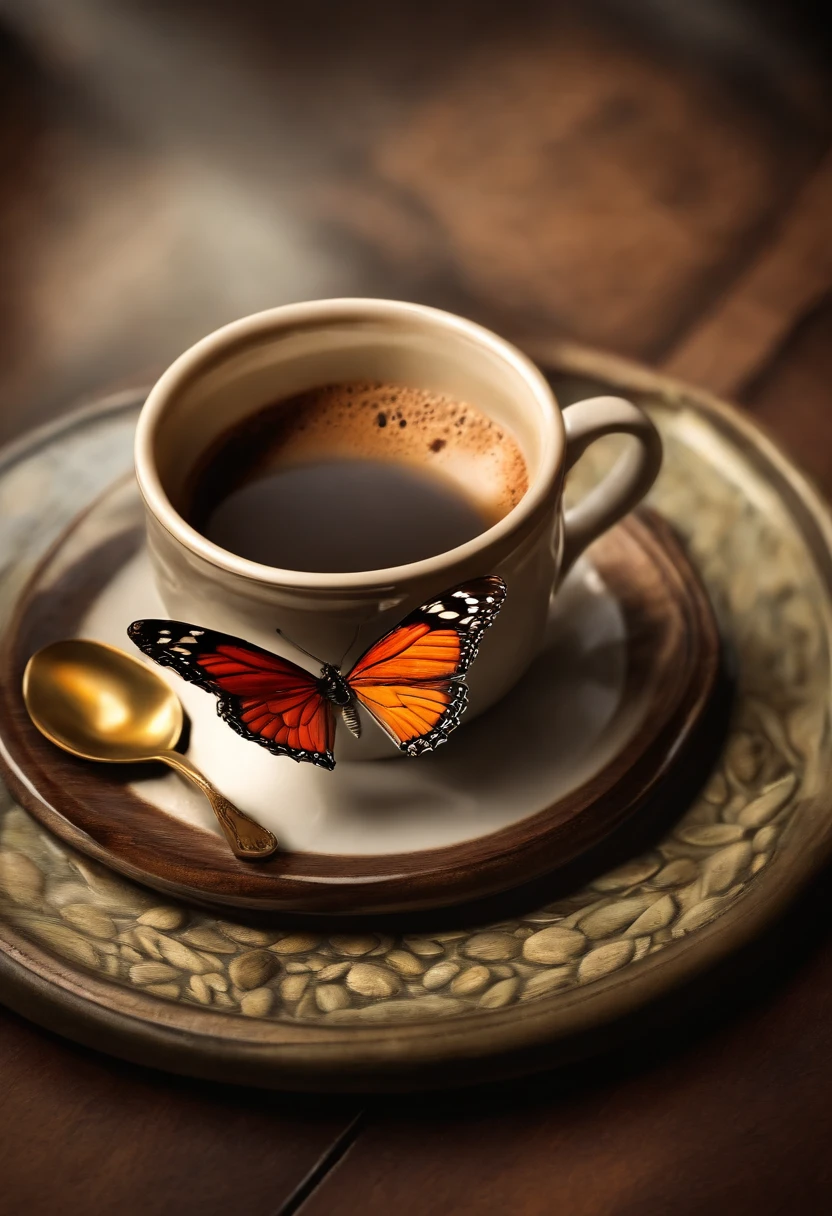 Logo of a butterfly perched on a single coffee bean for a coffee shop called " La monarca"
