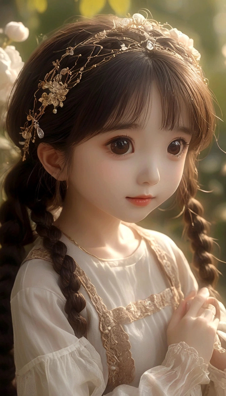 ((best quality, 8K, masterpiece :1.3))***********、 Cute anime style, ,Brown double braids、，solitary,Exquisite eyes, ((Dark brown hair, Large Breasts :1.2)), Beautiful lace lingerie（8K）（HD）（（best quality））， （（Intricate details））， （8K）