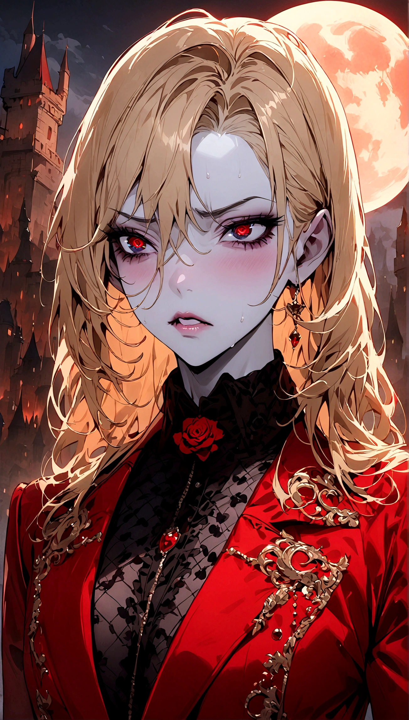 A sexy young male, long blonde hair, teal blue eyes. Gothic clothes. (Male) (no facial or body hair)) masterpiece, best quality, ultra-detailed, best shadow), (detailed background) (purple and black) pretty handsome. Sexy Cute. No facial hair. No body hair. Wink. Seductive. Sexy. Pale and white skin. Smirking. Anime style. Blood. Vampire. Sexy. Death note style. Pink lips. SENSUAL. Purple and black gothic frilly clothes. Long lashes. Sexy pose. Crossing legs. Shiny. Vampire Prince. Bottom angle. Seductive. Male. Bottom angle. Shiny. Long boots. Delicate facial features. Kiss. Red moon. Fangs. Sexy male. Angelic facial features. Male. Make it male.
🥺