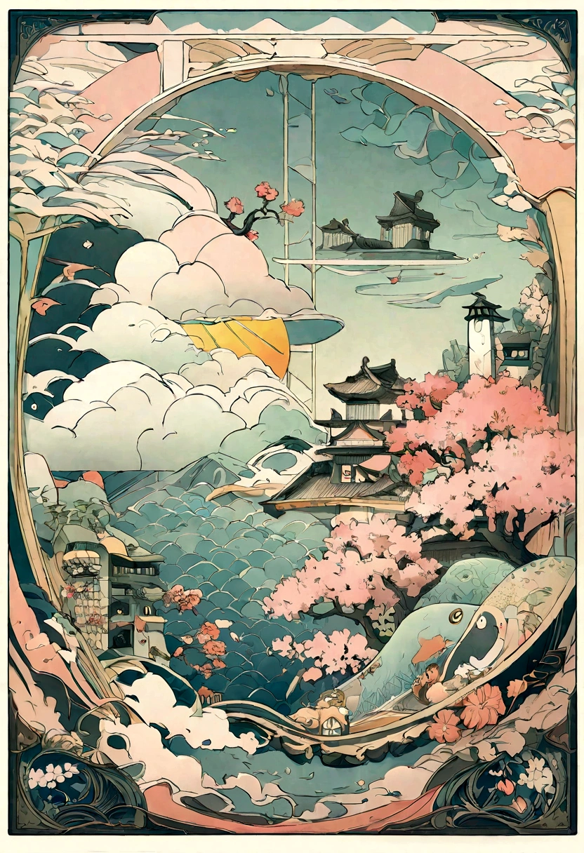 carton packaging:rice,Yamakawa,Rios,Light of the sun,A magnificent composition,shadowing,National style,Very detailed Ukiyo-e style illustrations,A masterpiece of packaging design,Layered configuration,Calm pastel color palette - AR 3:4-upbeta-s 750 style original