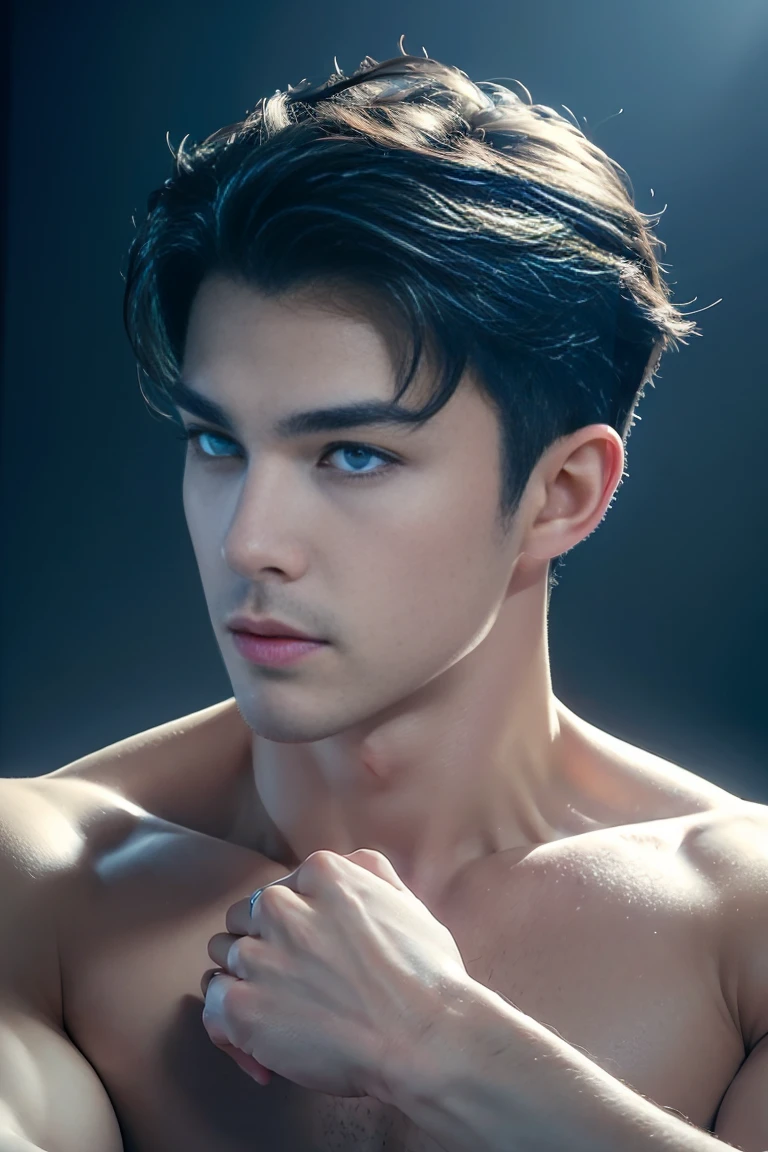 Ultra wide angle,((masterpiece)),((best quality)),8K,High Detail,Very detailed, 2 handsome muscular boys,Very manly,blue eyes,Fashionable short hair,Vivid male image, fashion pose, masculine expression,Real skin texture, ((Perfect hand details)),(Real and complete hand details),Light,
Royal blue style couple,White male model photos