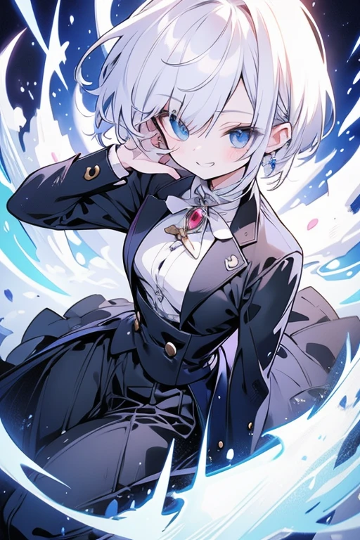 Woman with white hair、grin、boss、Wearing a suit、Bossy