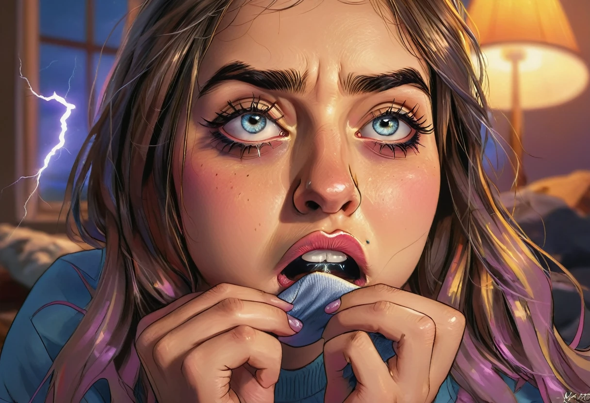 a girl smelling her own removed socks (disgust expression: 1.9), beautifully detailed eyes, beautifully detailed lips, highly detailed eyes and face, long eyelashes, detailed facial features, disgust expression, socks, removed socks, close up, highly detailed, photorealistic, 8k, masterpiece, realistic, photorealistic, vibrant colors, warm lighting, dramatic lighting, lightning in the background,
