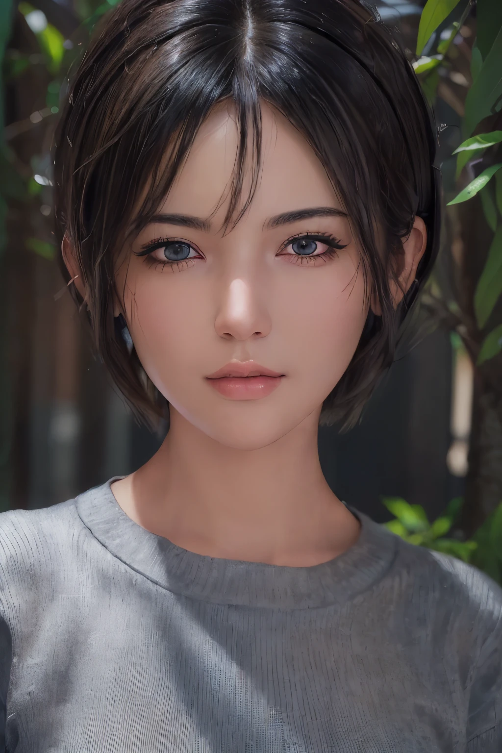 (masterpiece:1.3), (8k, photorealistic, RAW photo, best quality: 1.4), (1girl), beautiful face, (realistic face), (black hair, short hair:1.3), beautiful hairstyle, realistic eyes, beautiful detailed eyes, (realistic skin), beautiful skin, (sweater), absurdres, attractive, ultra high res, ultra realistic, highly detailed, golden ratio