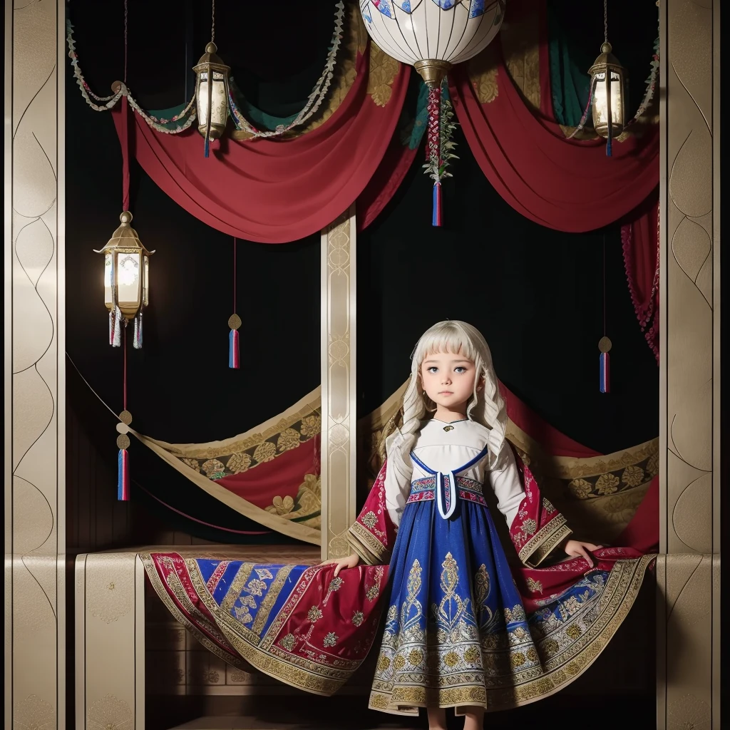 Highest quality、high quality、、Brightly embroidered ethnic costumes from Central Asia and the Caspian Sea region、Girl of the bride、Moonlit Grassland、moonlight、Long dress