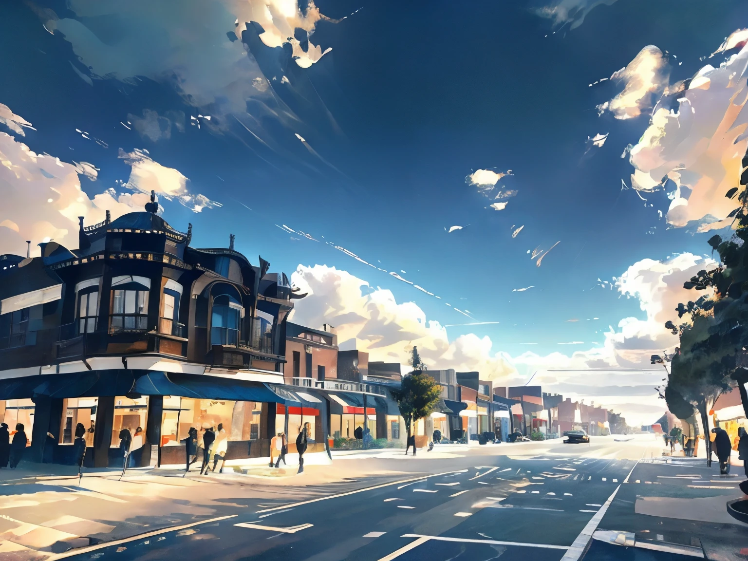 landscape, architectural photograph, street,  shopping street, midday, low contrast