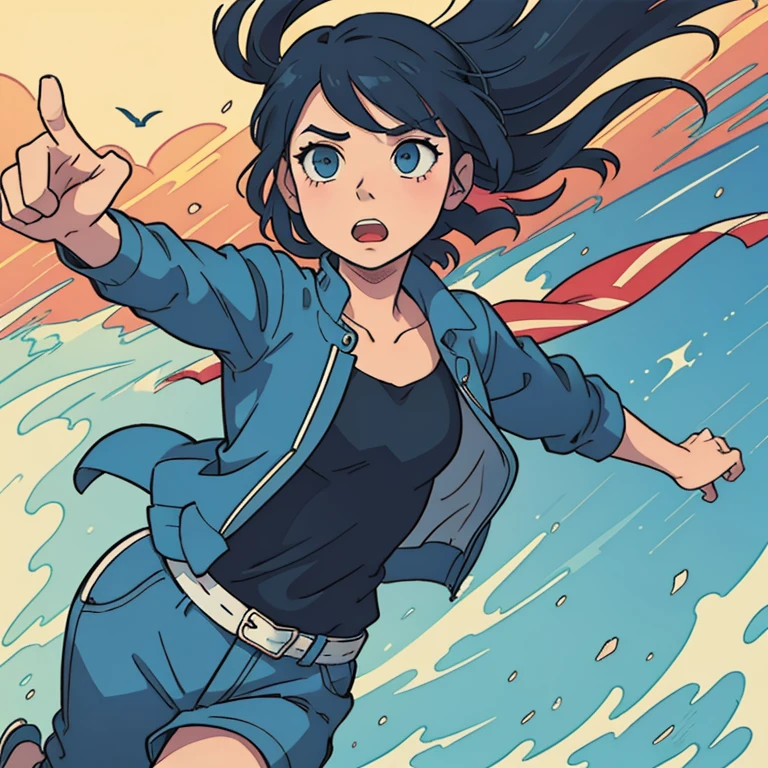 Go Your Own Way, Run: In the spirit of solo exploration and defiance, a solitary figure breaks into a dynamic sprint across a vast, open landscape. A CD jacket, fluttering behind him, represents the and individuality that his journey embodies. The illustration features vibrant colors, expressive facial expressions, and playful character designs, reminiscent of a modern pop-rock album cover. The background, a blur of hues aged by the passage of time, reflects the sense of longing and nostalgia at the heart of the story. Speech bubbles and action lines add to the narrative's humorous and whimsical tone, while the soft lines and soft shadows contribute to the so