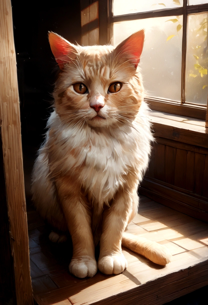 (highest quality,4K,8k,High resolution,masterpiece:1.2),Super detailed,(Realistic,photoRealistic,photo-Realistic:1.37),Cat,Adorable eyes,Fluffy fur,Curious Gaze,pink nose,feet,Playful attitude,sitting on the window sill,Sunlight streaming through the window,The tail wags gently,Naughty look,Golden Hour Lighting,Soft and warm color palette,Whiskers,A cautious attitude,Calm and soothing background,Cat silhouette in the window,subtle Cat toys in the corner,Expressive facial features,playful shadows,詳細なCatの解剖学,Rich and pleasant texture,A well-crafted work of art,Realistic fur rendering,Vibrant and realistic colors,幸せで満feetな雰囲気,A carefully constructed structure,perfectly captured essence of a Cat's charm.