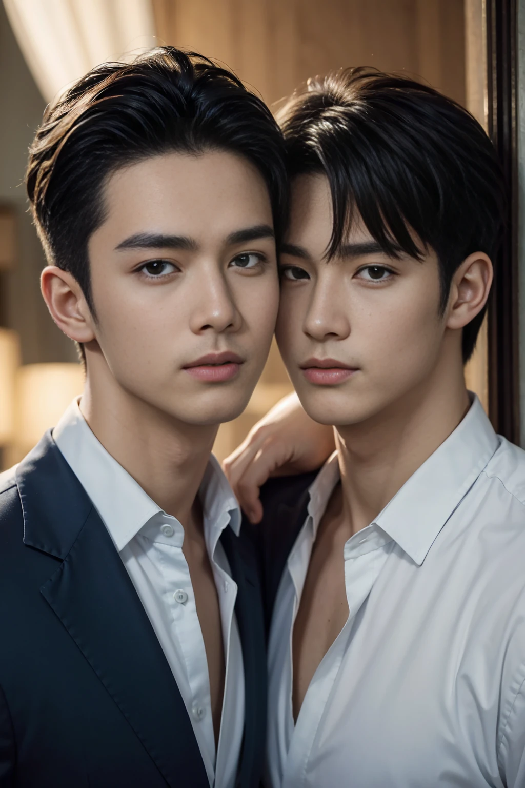 ((masterpiece)),((best quality)),8K,High Detail,Very detailed, Very manly,2 men, like,fashion pose, Real skin texture, Light,
Royal blue style couple