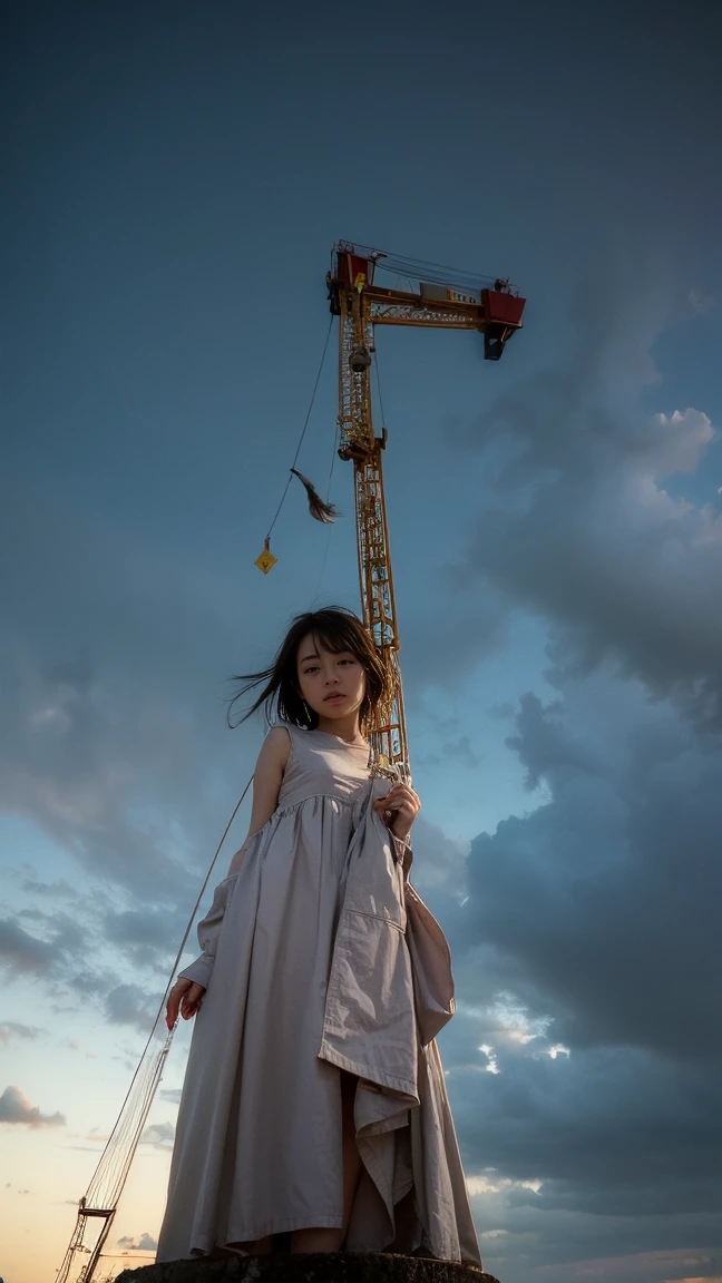 ((crane))、Rainy Sky、((1girl)),from below