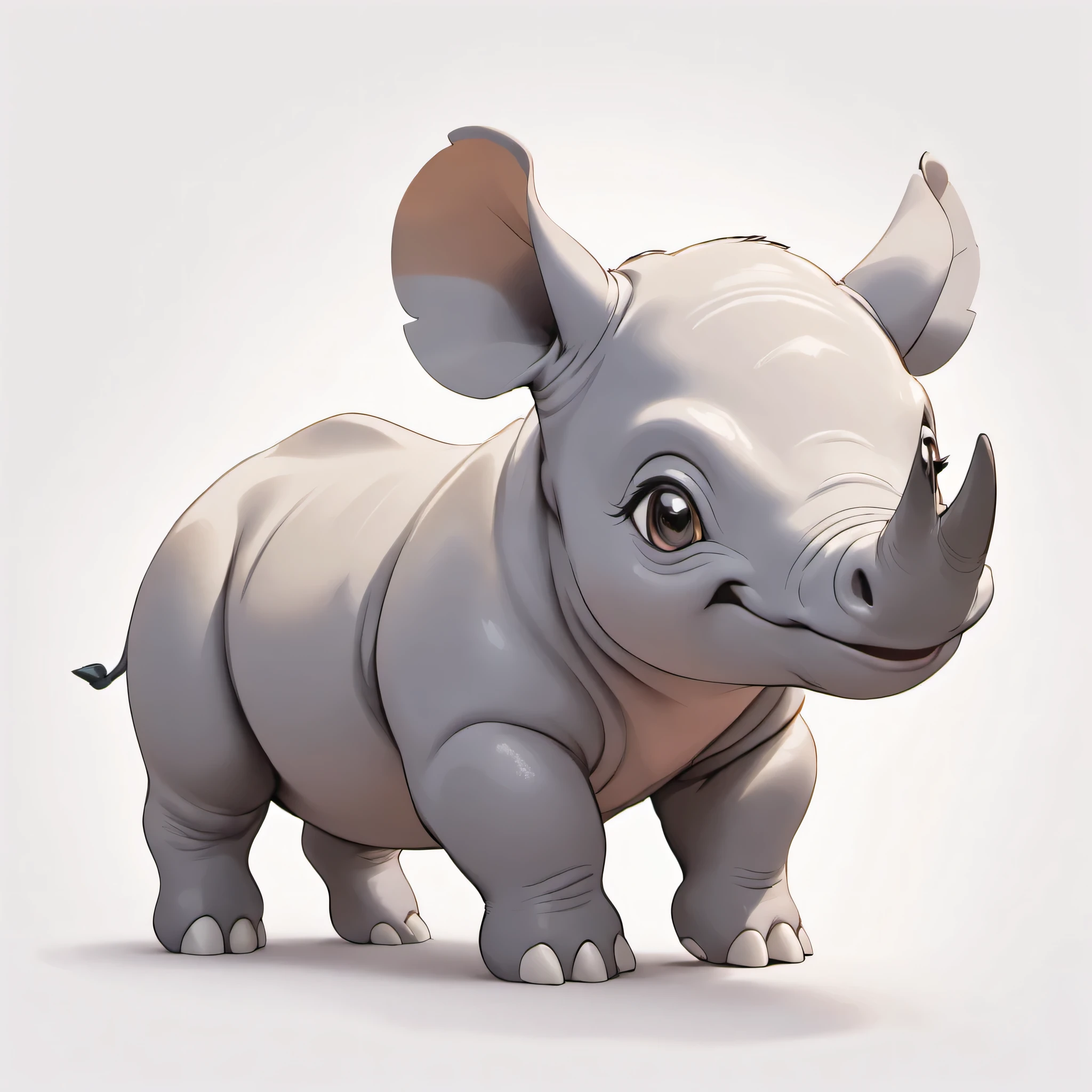 a  rhino, cute babymal, white background, detailed anatomy, hyper realistic, high quality, intricate details, soft fur, gentle expression, photorealistic, studio lighting, 8k, masterpiece, award-winning digital art, natural colors, vivid details