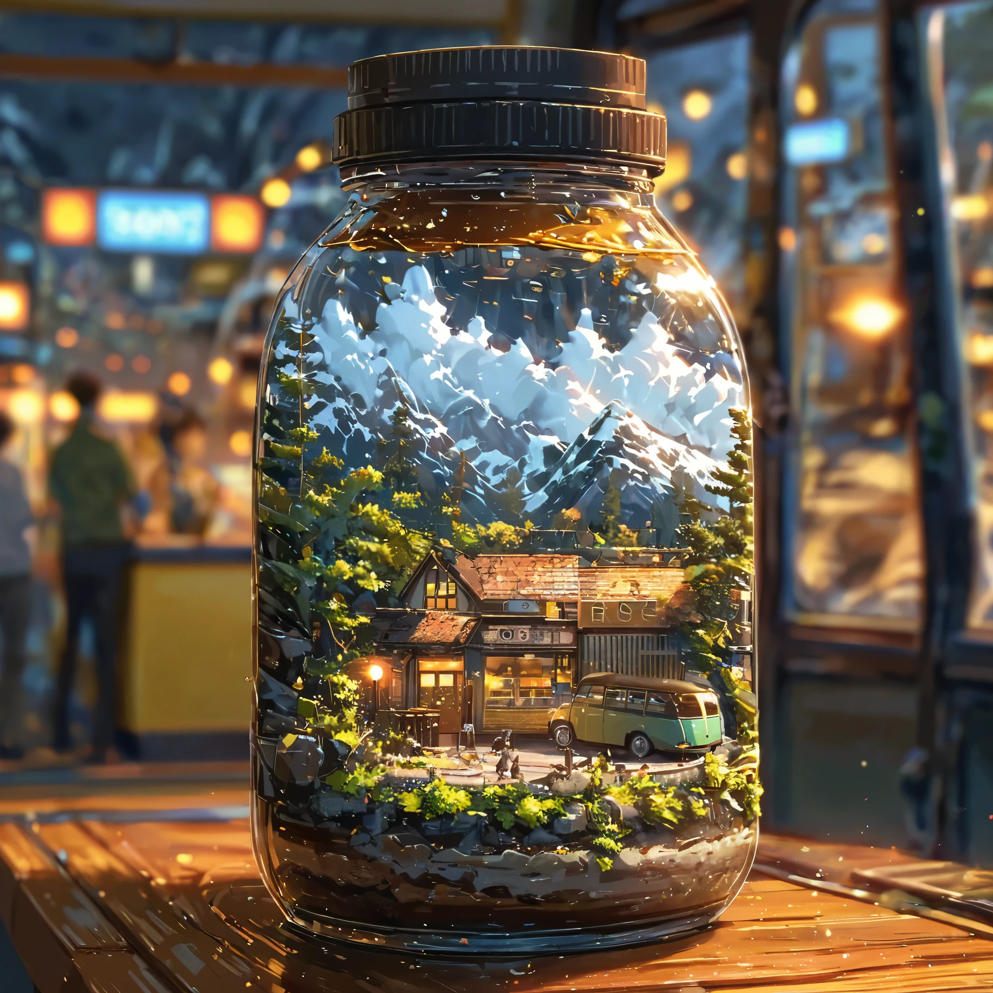 ((tilt-shift photography)), ((anime:1.4,illustration)),(masterpiece, top quality, best quality),(ultra-detailed, absolutely resolution),((16k, high res)), (((cafe in side of bus))), ((anime:1.4,illustration)),(masterpiece, top quality, best quality),(ultra-detailed, absolutely resolution),((16k, high res)). BREAK {lofi art, style of Laurie Greasley, style of Makoto Shinkai, anime aesthetic}, BREAK { (produces images with information than 40 million pixels with cinematic-like detailed textures shot on a Sony SLR).}