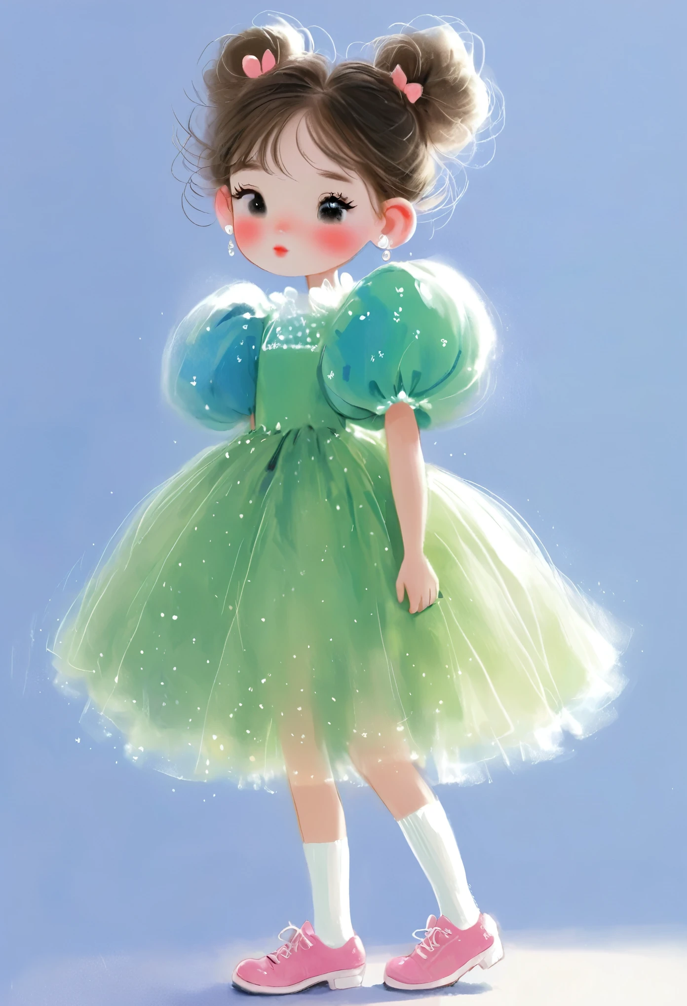 Rough texture，Hand drawn style，sketch：1 girl,Fluffy Skirt,Puff sleeves，Princess dress，Socks，shoe，earrings,Clean background，solitary,