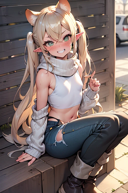 a ((masterpiece)),((best quality)),((ultra-detailed)),(((maleの子))),1male,male,gay,logic,bulge
,abs,(Giggling:0.7),tanned skin,Open your mouth,
(whitehair,white leopard ear),
Masterpiece, high quality, super detailed, super high quality, very delicate , (masterpiece,absurdres), (best quality, high quality, perfect anatomy:1.4),insanely detailed, Perfect design,(One girl, alone,fashion magazine cover,, cute,thin, flat chest,Very long sleeves,light smile, Mouth closed, Elf ears, pointy ears, blond hair, very long hair, Green Eyes,thin girl:1.3),(Blanket Scarf Wrap,A large, cozy blanket scarf in a plaid or checkered pattern,Wrap it around your neck or drape it over your shoulders for warmth,Style with a chunky knit sweater, skinny jeans, and knee-high riding boots for a cozy winter look,long green cargo pants, boots:1.2),(whole body,Walking in a medieval European fantasy world,fashion magazine cover background),masterpiece,8k,highest quality,long black pigtails,Twin pigtails,freckles,Reliable and precise riding machine:1.2,Sweat, tears,severe tremors,heavy breathing,embarrassing,With pride,distressed denim mini skirt,Tsundere,belly button,ショートTshirt,shirt,(Blushing a lot, i was so excited, Happy, smile, Open your mouth),straddle the horse riding machine,Browsing Caution,
