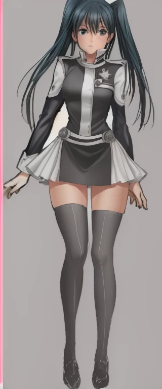 A beautiful-legged twin-tailed Lenalee is standing in a miniskirt uniform and knee-high socks.。