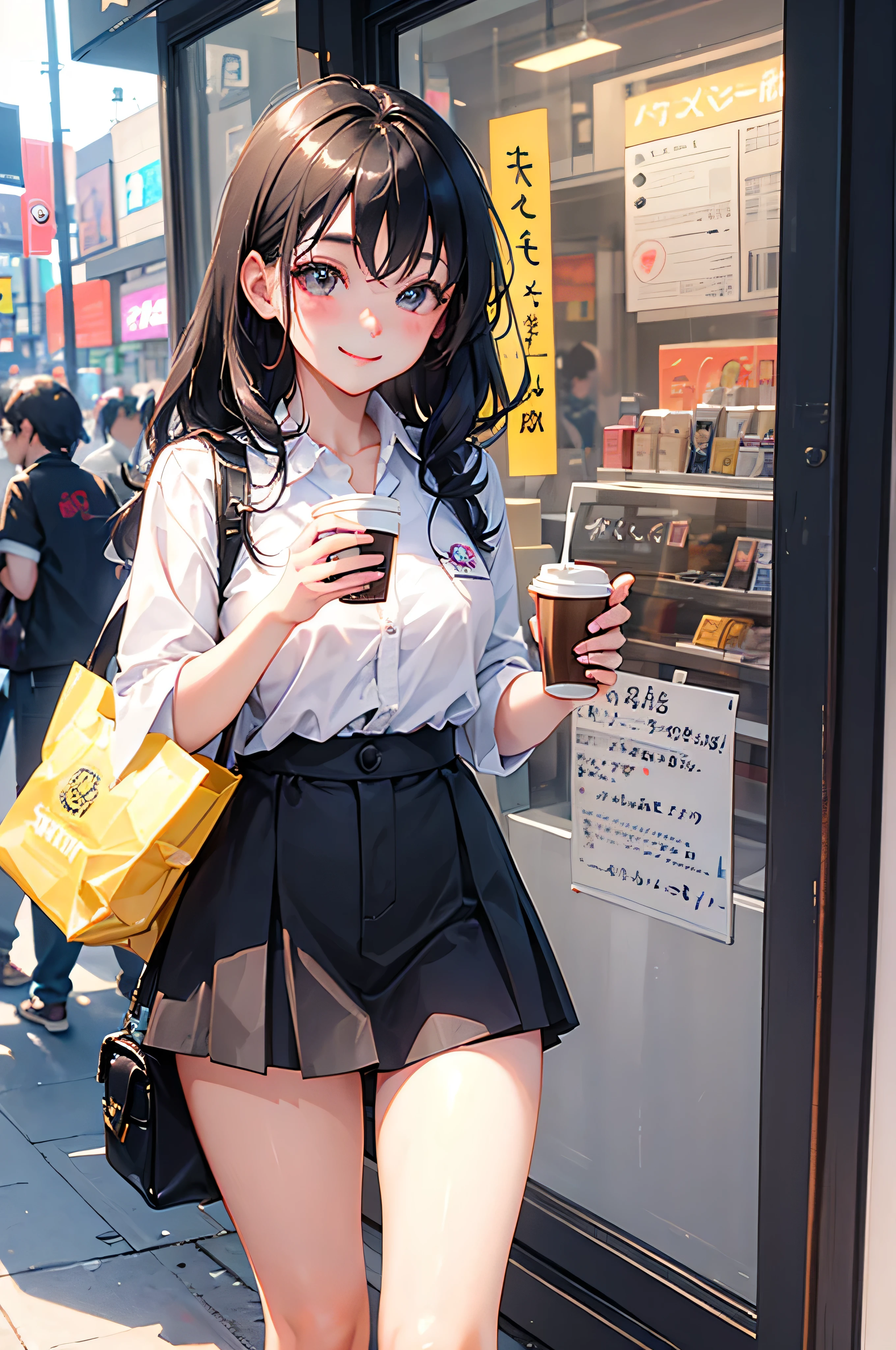 beautiful girl、Black Hair、smile、Shibuya、Have a coffee、noon