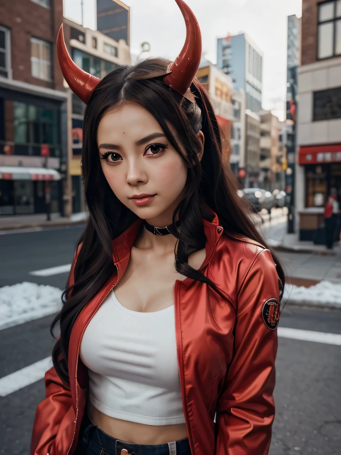 anime girl with horns and a red jacket, extremely detailed artgerm, artgerm. high detail, artgerm detailed, ig model | artgerm, detailed digital anime art, realistic anime artstyle, artgerm portrait, rin tohsaka, style artgerm, artgerm. anime illustration, artgerm on artstation pixiv