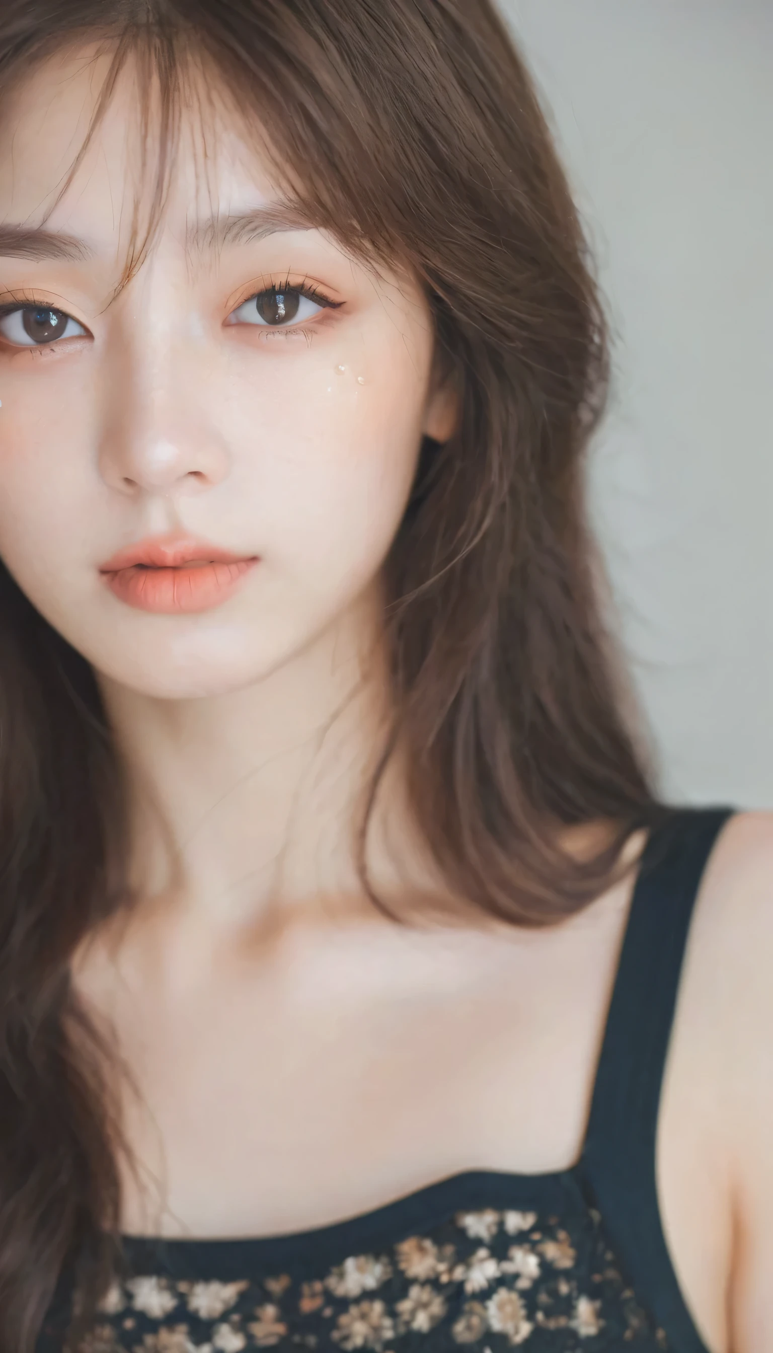 xxmixgirl, analog style, eye focus, highest quality, (highly detailed skin), photo of a exquisitely beautiful pale skin, 21yo, perfect face, alluring eyes, (seductive makeup: 1.3), skin pores, (bokeh:1.5), sharp focus, dappled lighting, (backlighting), film grain, (highly detailed, intricately detailed), 8k, HDR, front view, studio light, Ultra-detailed face, Detailed eyes, (Double eyelid: 1.4), Alice toggle, brown eye, (commercial: 1.6), (seductive makeup), ((white studio background))