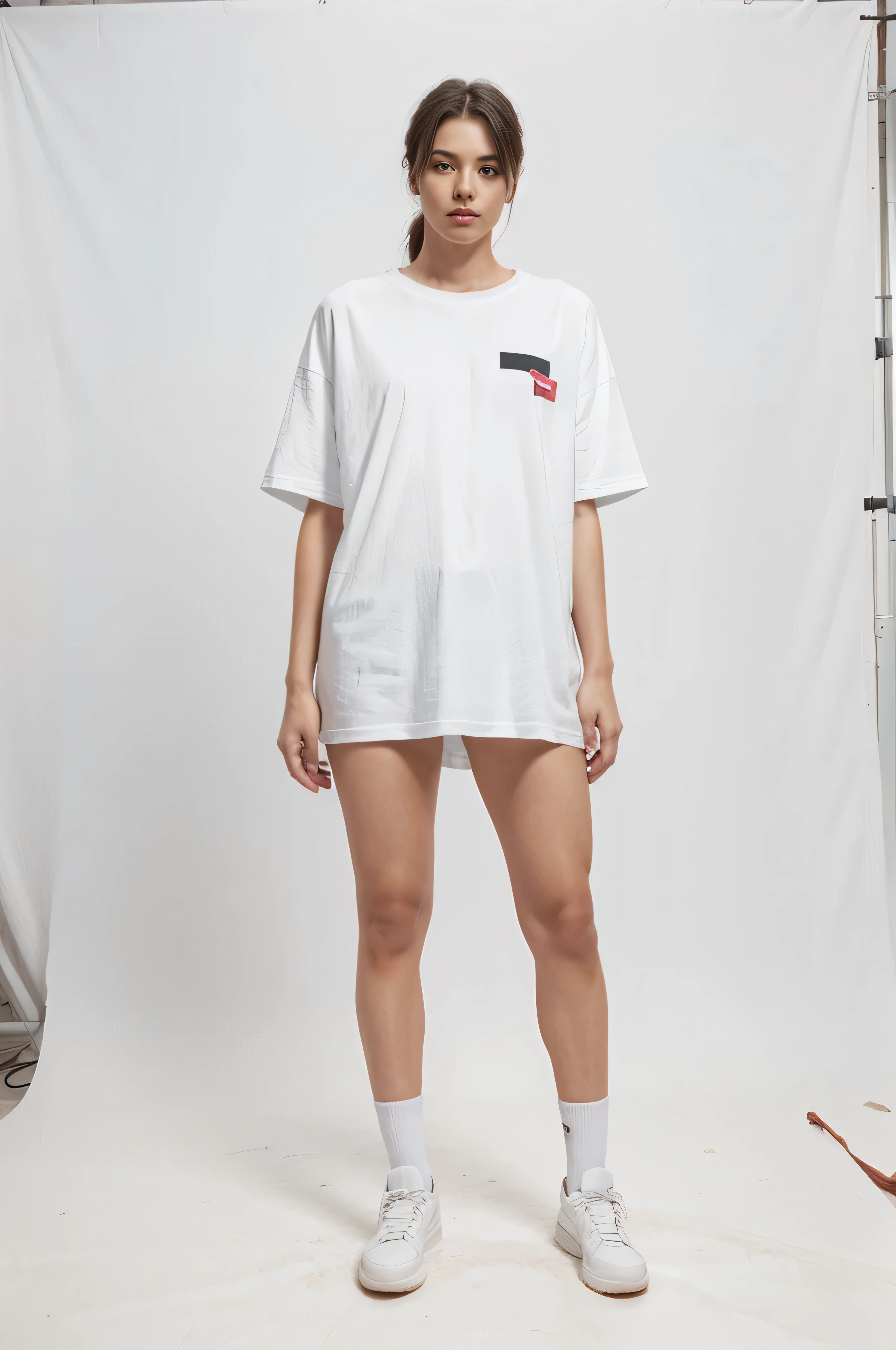oversize tshirt standup fullbody white studio background