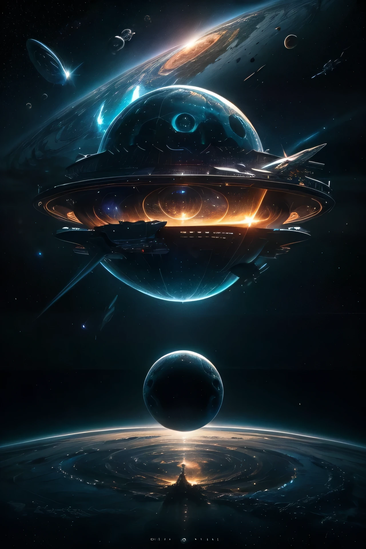 ((masterpiece))，(最high quality))，Spectacular space image scene，Celestial Bodies，Interstellar，（（Giant Stargate）），Black Hole，（（（Huge Spaceship））），Spaceship，Shining starry sky，8k，Ultra-fine，high quality