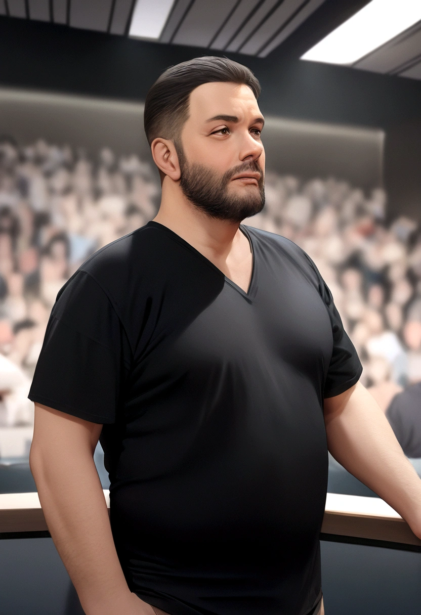 best quality, Ultra-high resolution, (Reality:1.4), masterpiece, Blurred background,indoors,1 boy,40 years old,permanent ,(looking at the audience), Black shirt, 