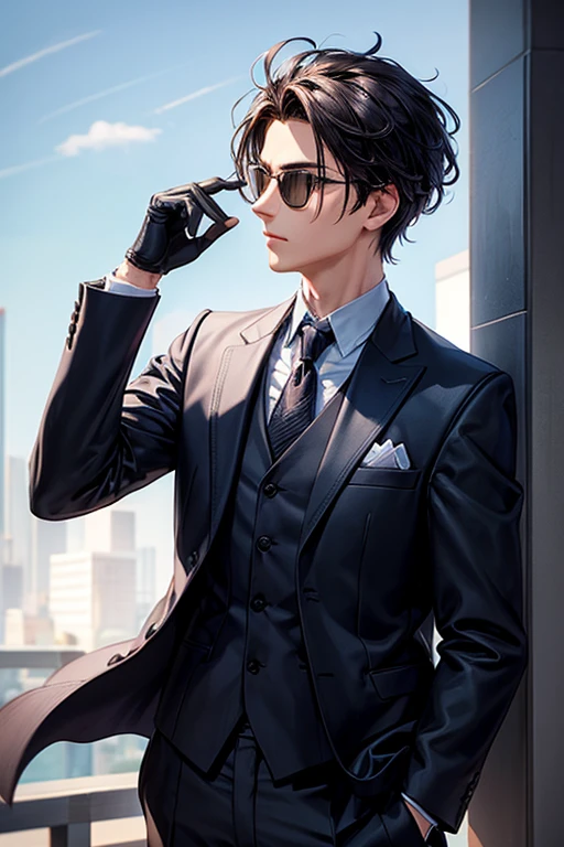 Create a cool and mysterious male character. For a profile picture. Using suit
