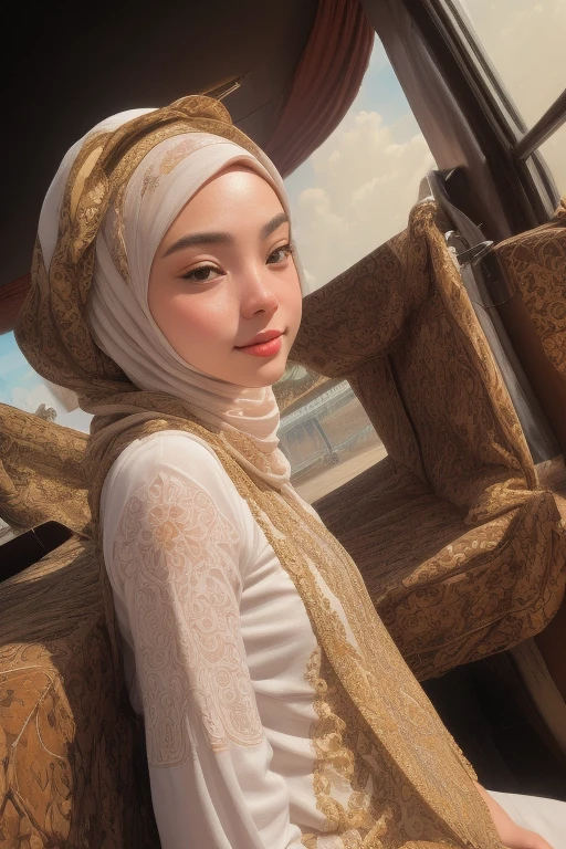 1 malay girl in hijab, solo, flower field, blossom, (white smoke:1.3) (photorealistic:1.4), zentangle, mandala, entangle, official art, unity 8k wallpaper, ultra detailed, beautiful and aesthetic, masterpiece ,best quality, (dynamic angle:1.4), glowing skin, (floating colorful sparkles:1) the most beautiful form of chaos, elegant, a brutalist designed, vivid colours, romanticism depth of field exotic_dance, half_naked